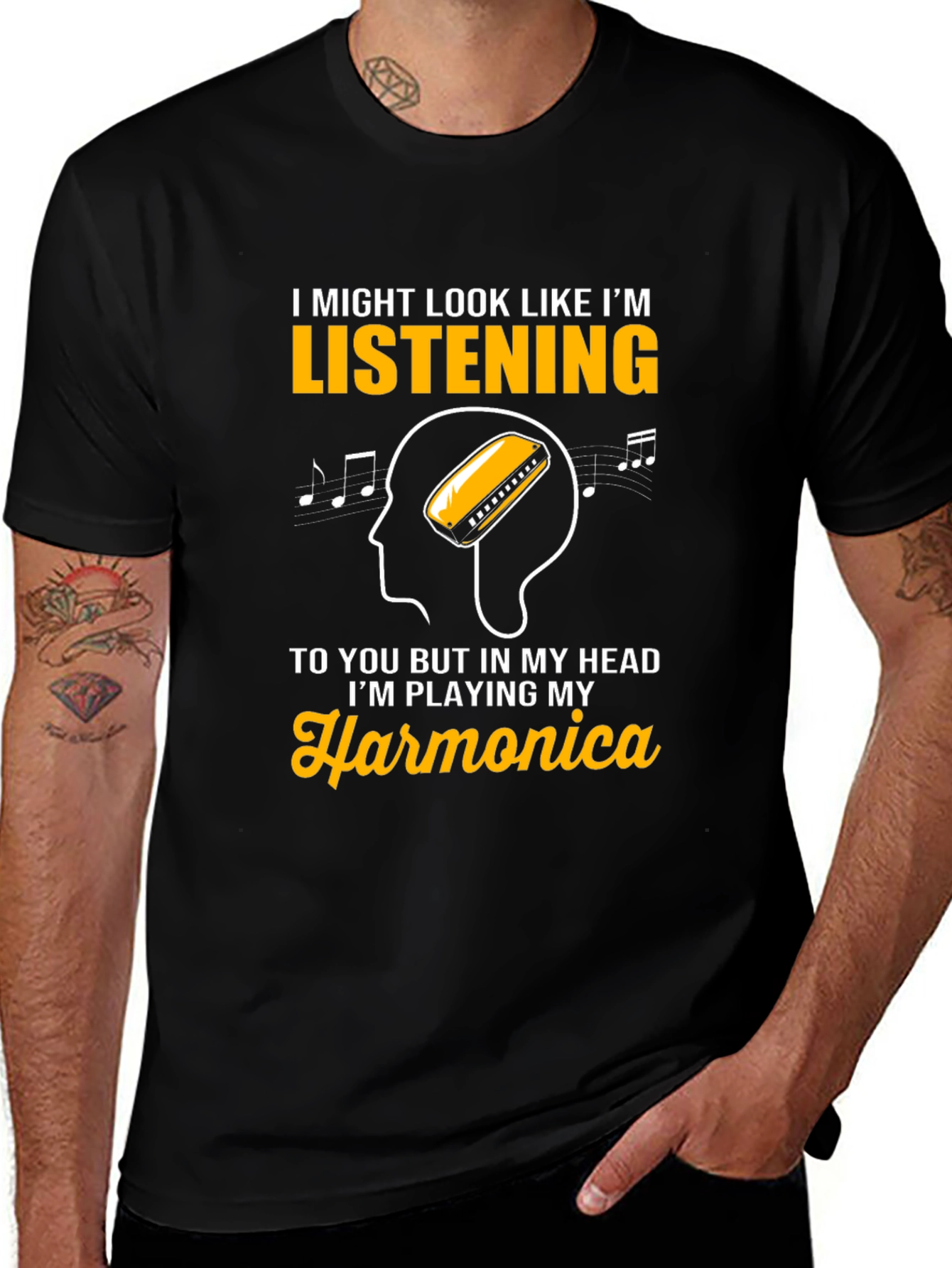 Variant 18 of Harmonica Player T-Shirt: "Listening" Design