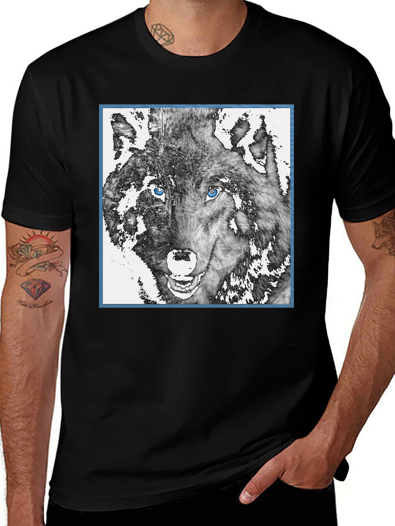 Variant 3 of Wolf Graphic T-Shirt - Black Cotton Blend