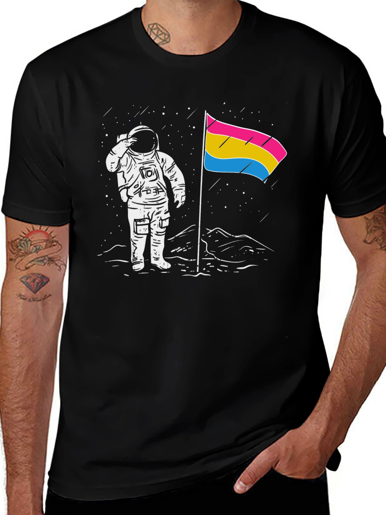 Variant 13 of Astronaut Pansexual Pride Flag Black T-Shirt