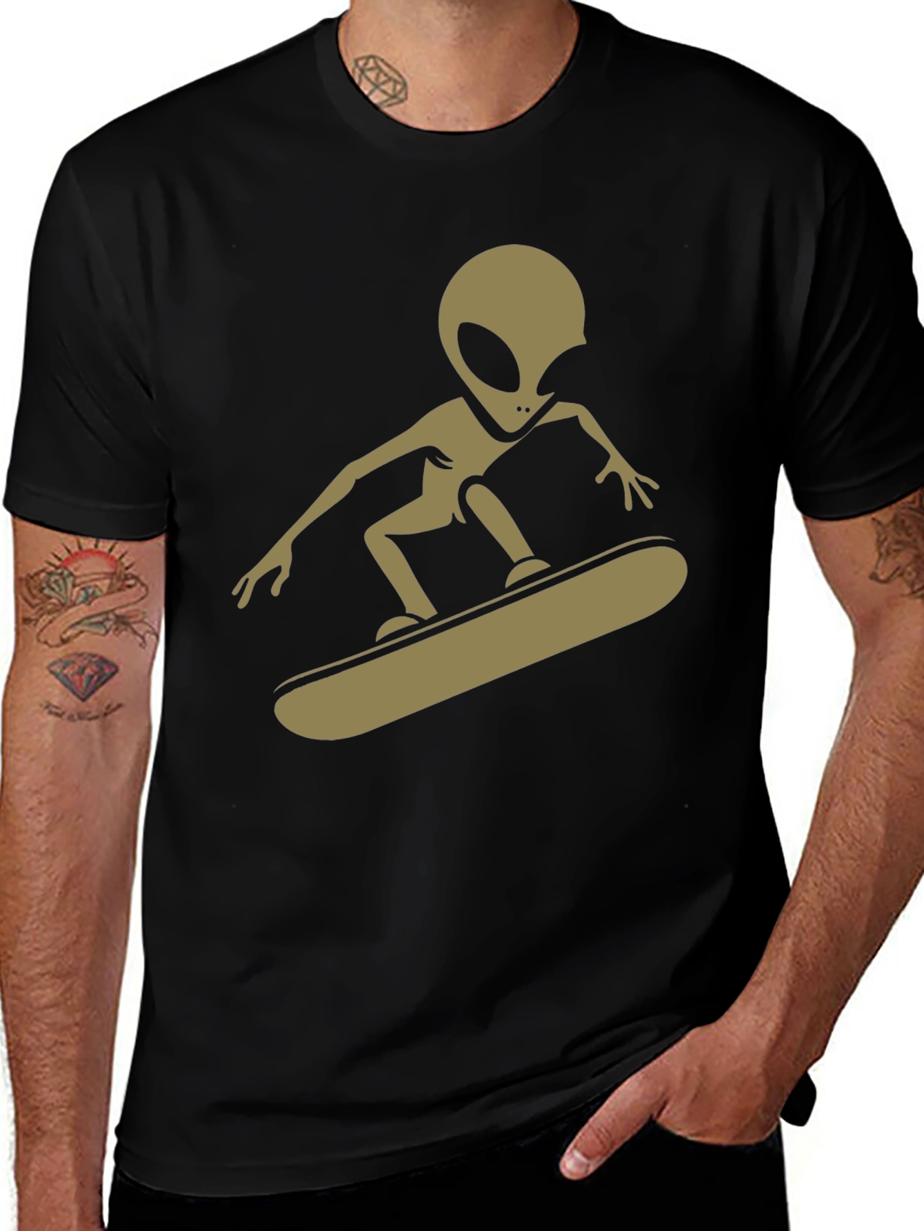 Variant 2 of Alien Skateboarder Graphic Tee - Black