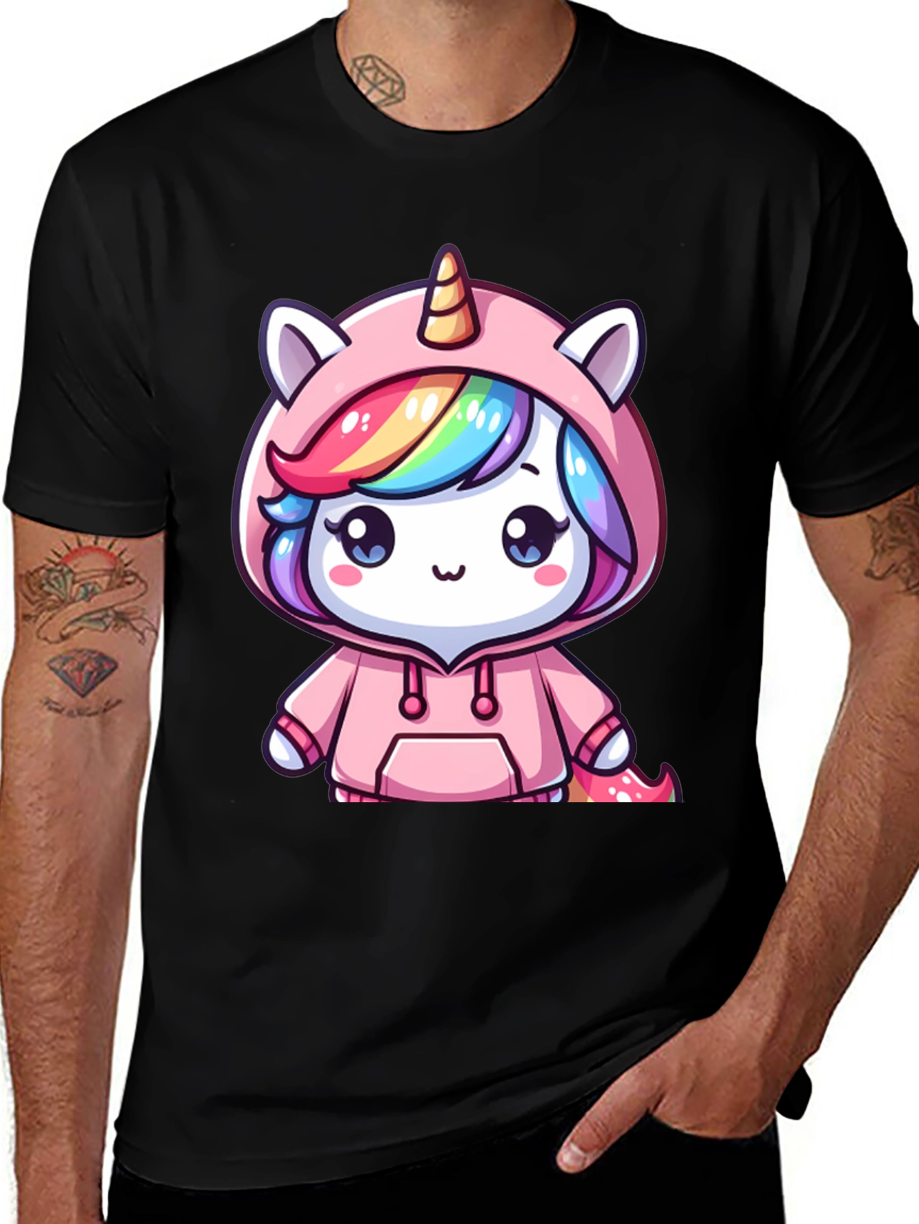 Variant 27 of Unicorn Hoodie Graphic Tee - Black T-Shirt