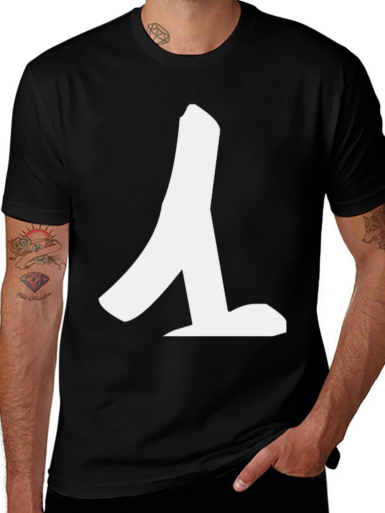 Variant 29 of Minimalist White Figure Print Black T-Shirt