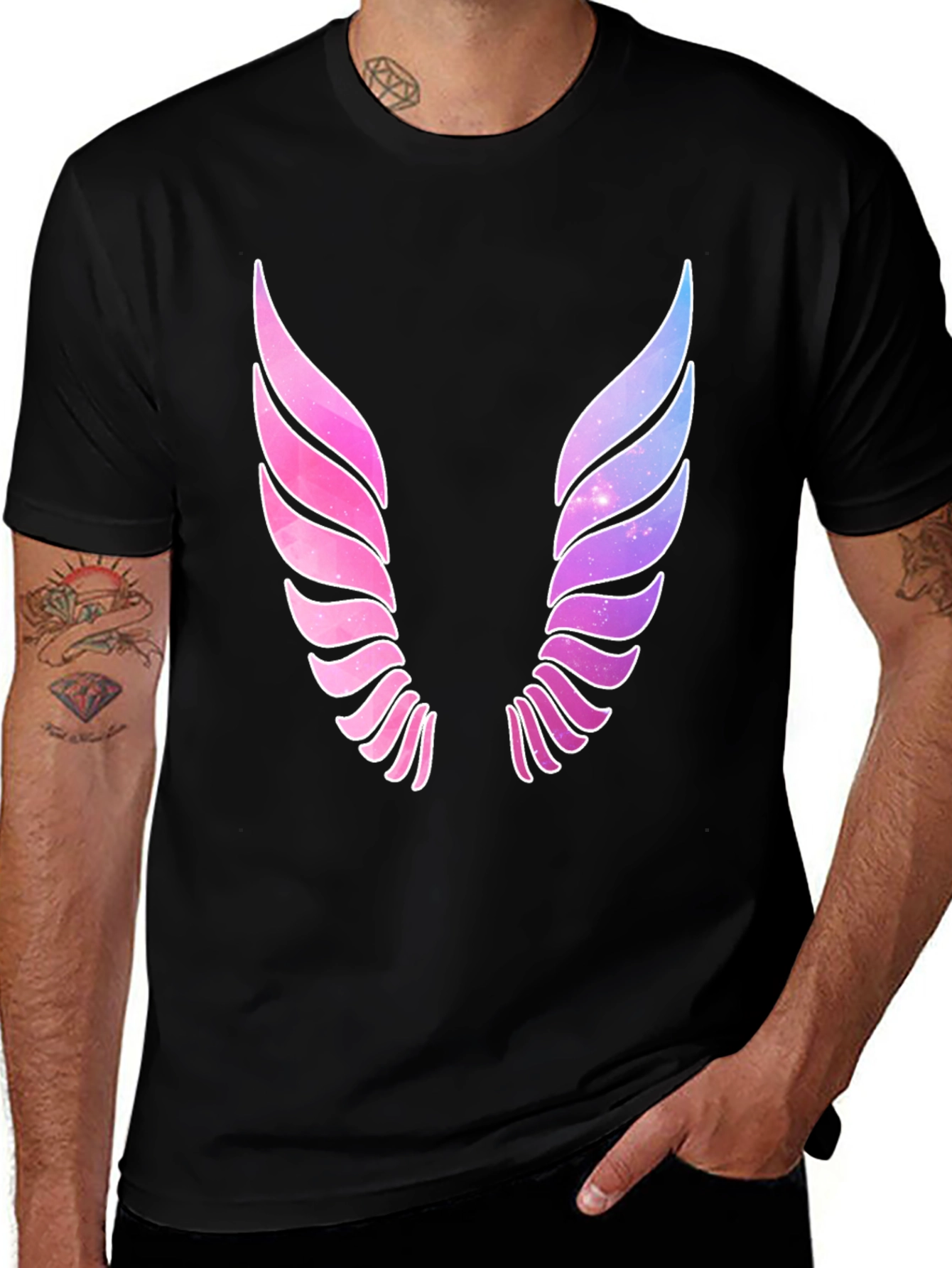 Black Galaxy Wings Graphic Black T-Shirt main image