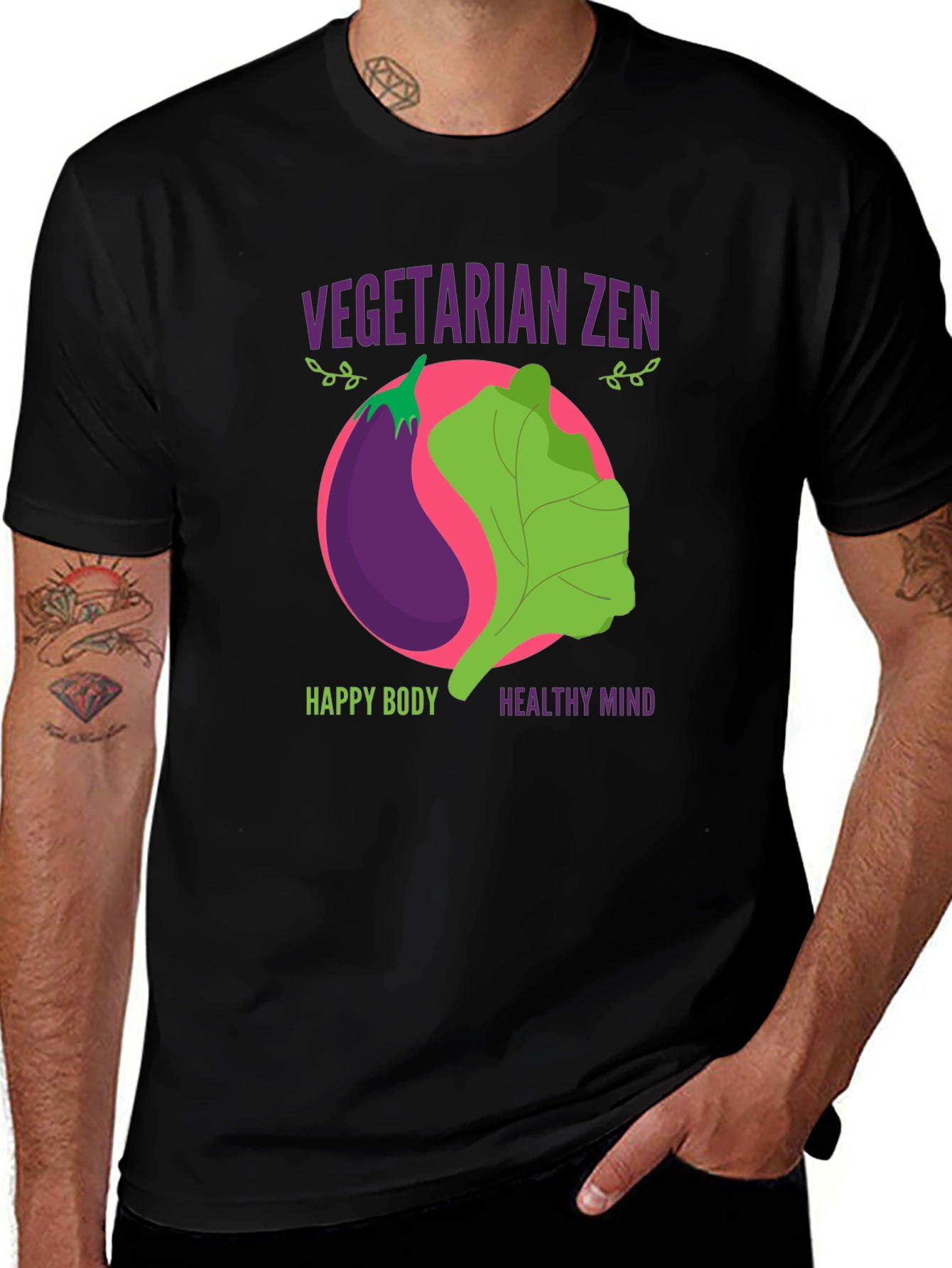 Vegetarian Zen Graphic T-Shirt - Happy Body, Healthy Mind