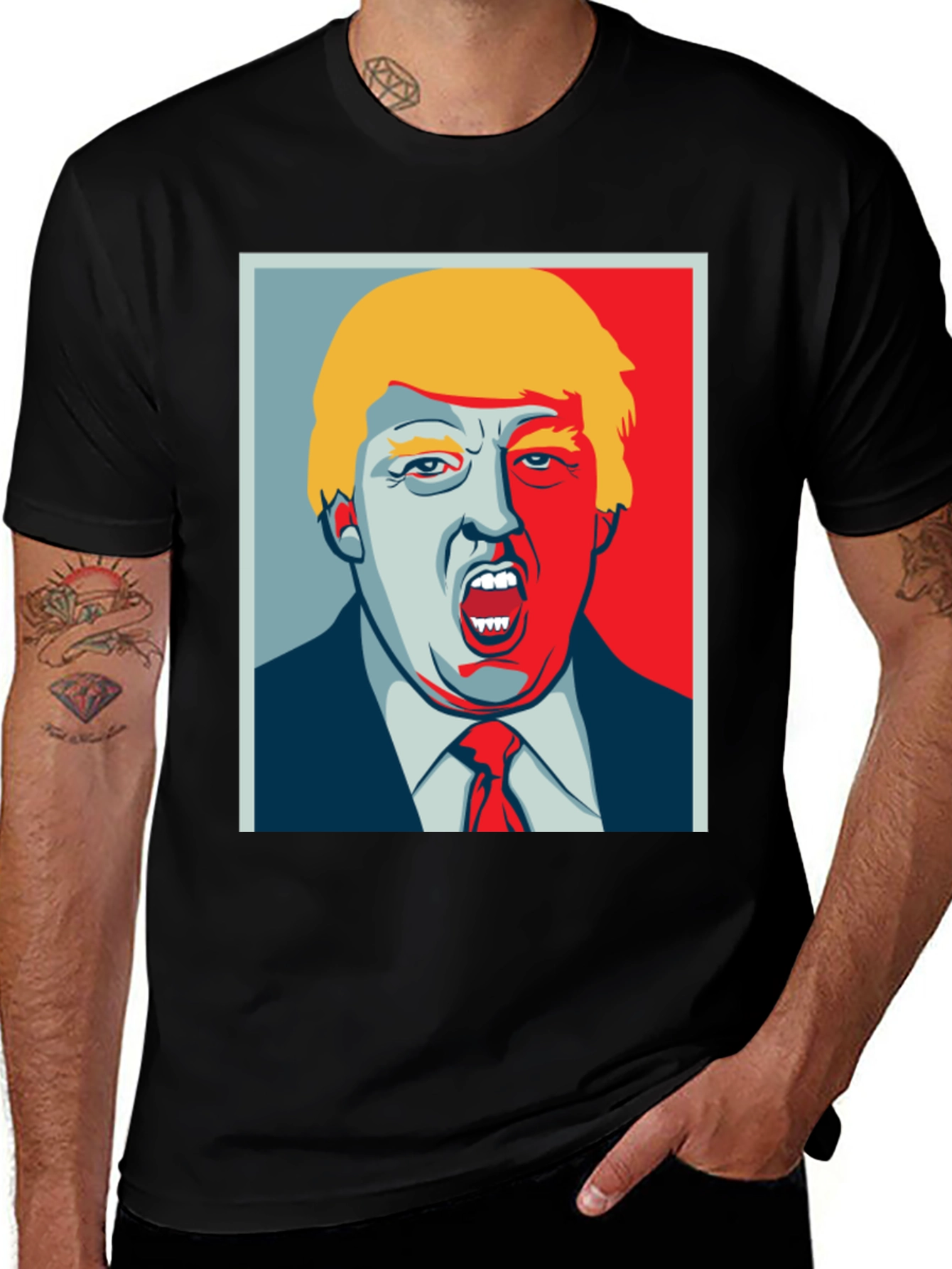 Variant 22 of Trump Political Art Graphic Tee - Black Cotton T-Shirt