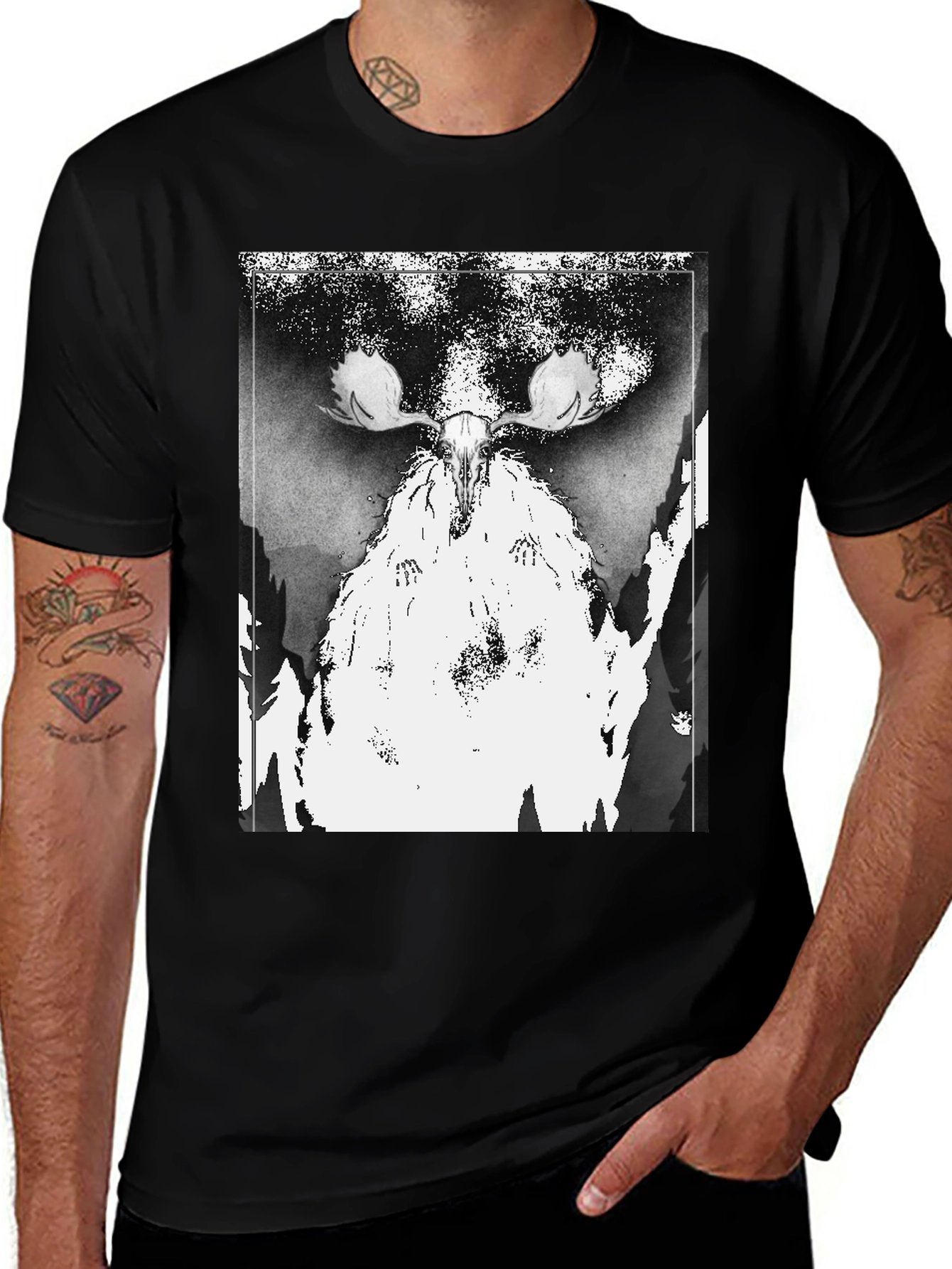 Variant 3 of Black T-Shirt with Moose Skull Graphic
