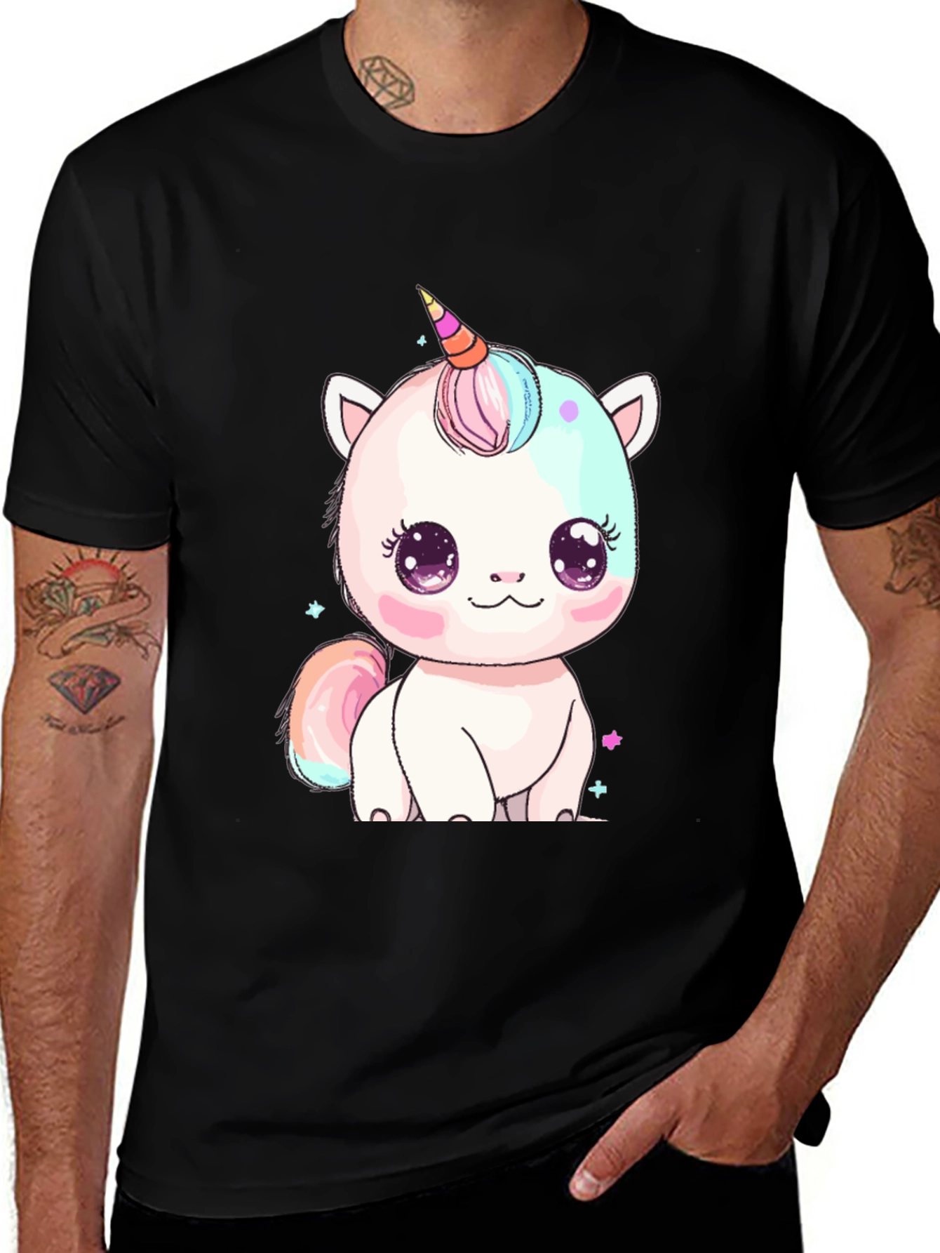 Variant 20 of Cute Kawaii Unicorn Graphic Tee - Black