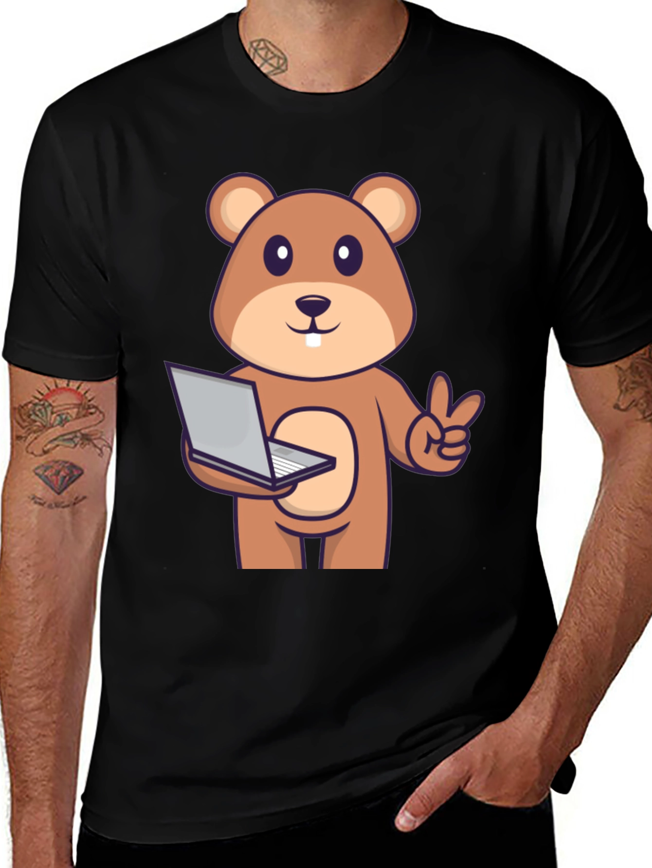 Variant 24 of Cute Cartoon Bear with Laptop Graphic Tee