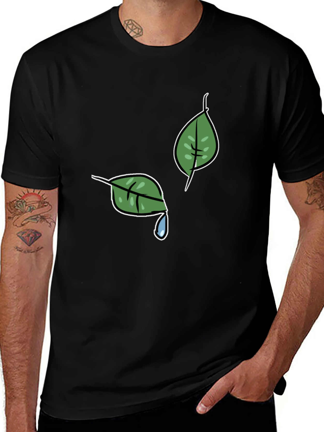Variant 25 of Nature-Themed Black T-Shirt with Leaf Graphic