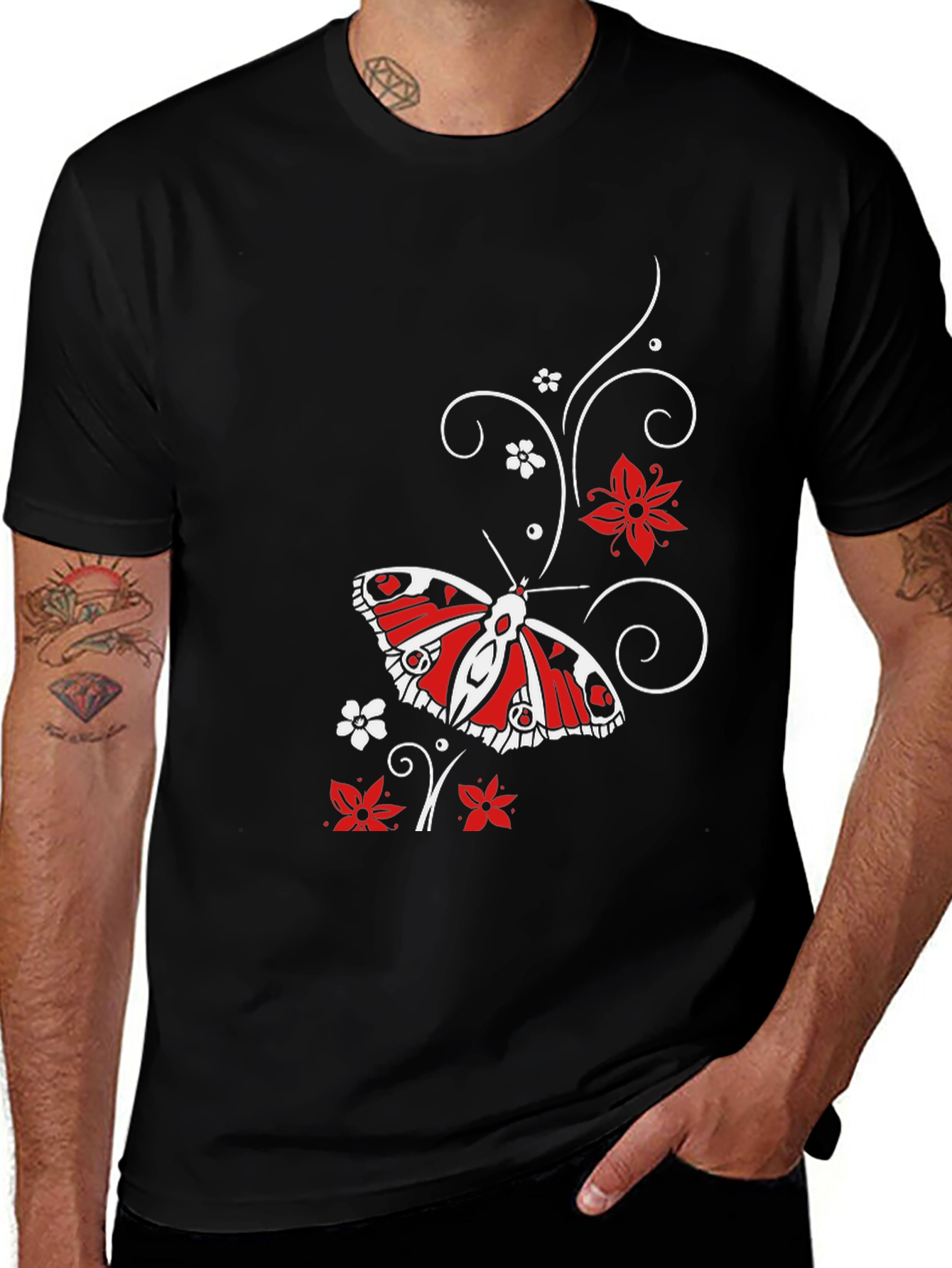 Variant 20 of Butterfly & Floral Print T-Shirt - Stylish Men's Tee