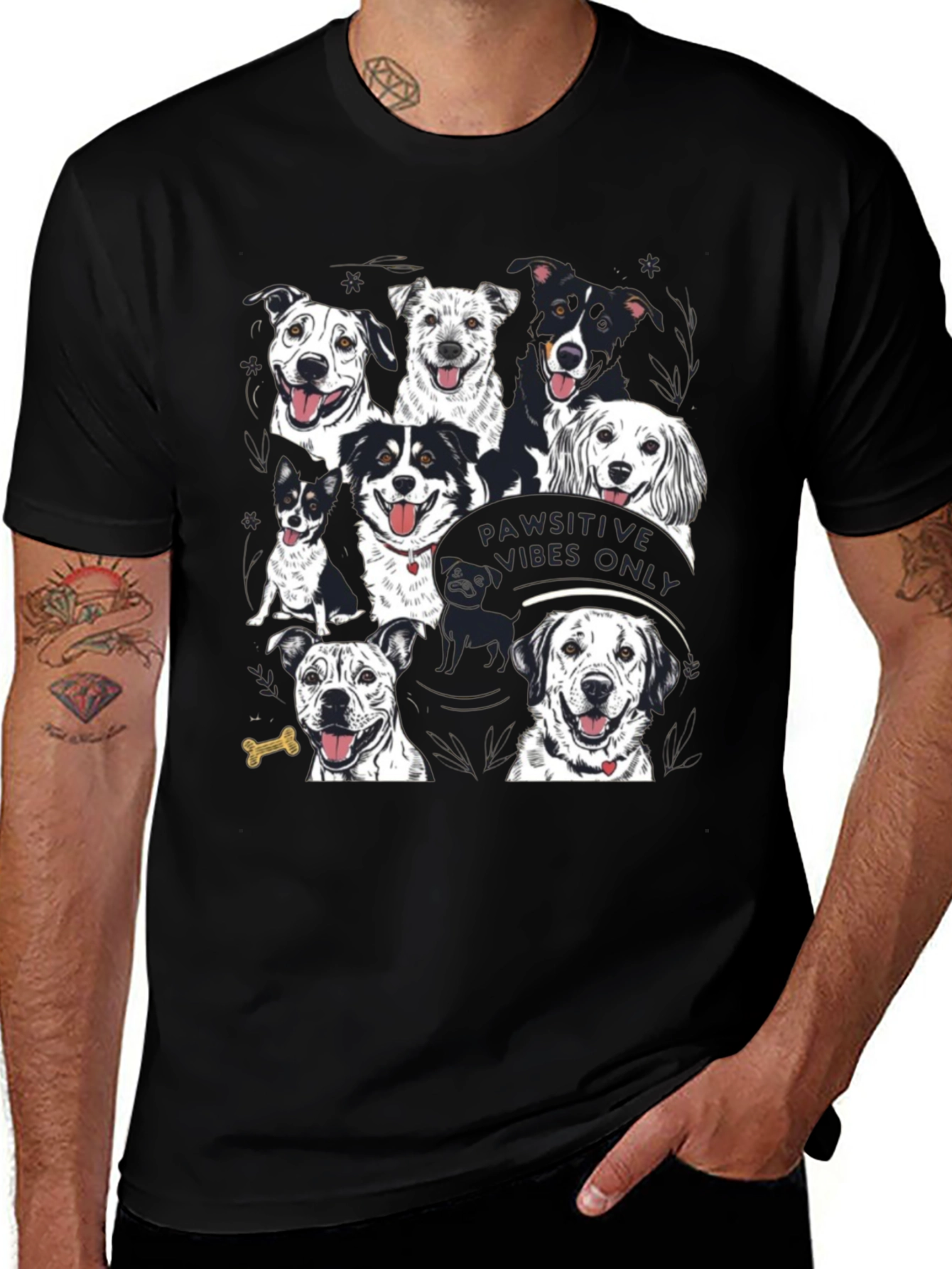 Variant 26 of Pawsitive Vibes Only Dog Graphic T-Shirt