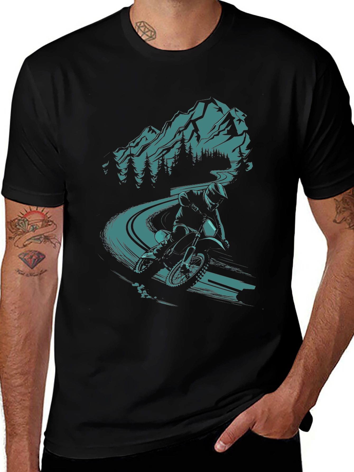 Variant 27 of Men's Black Mountain Biker T-Shirt