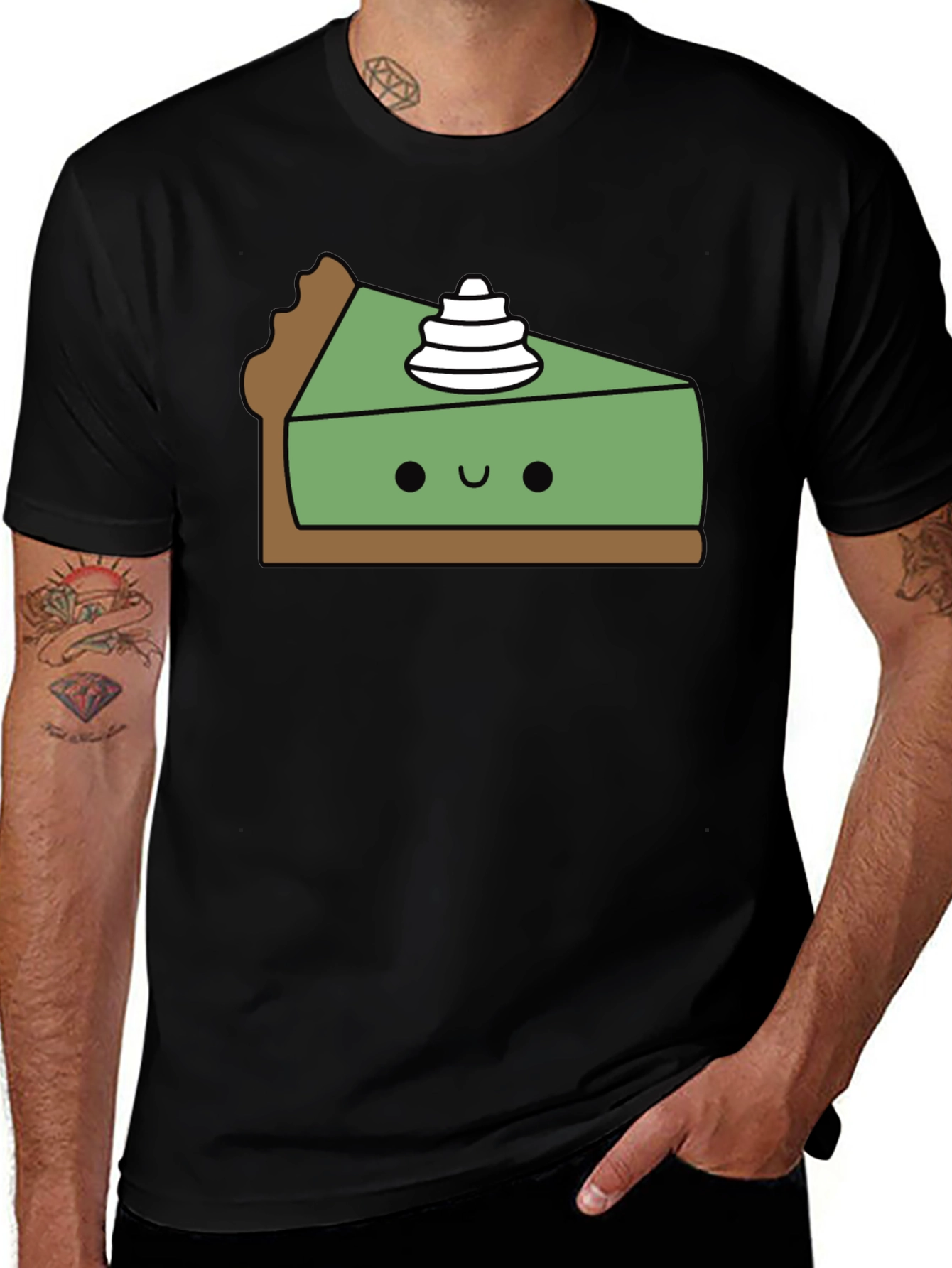 Cute Pie Slice Graphic Tee - Black Cotton T-Shirt