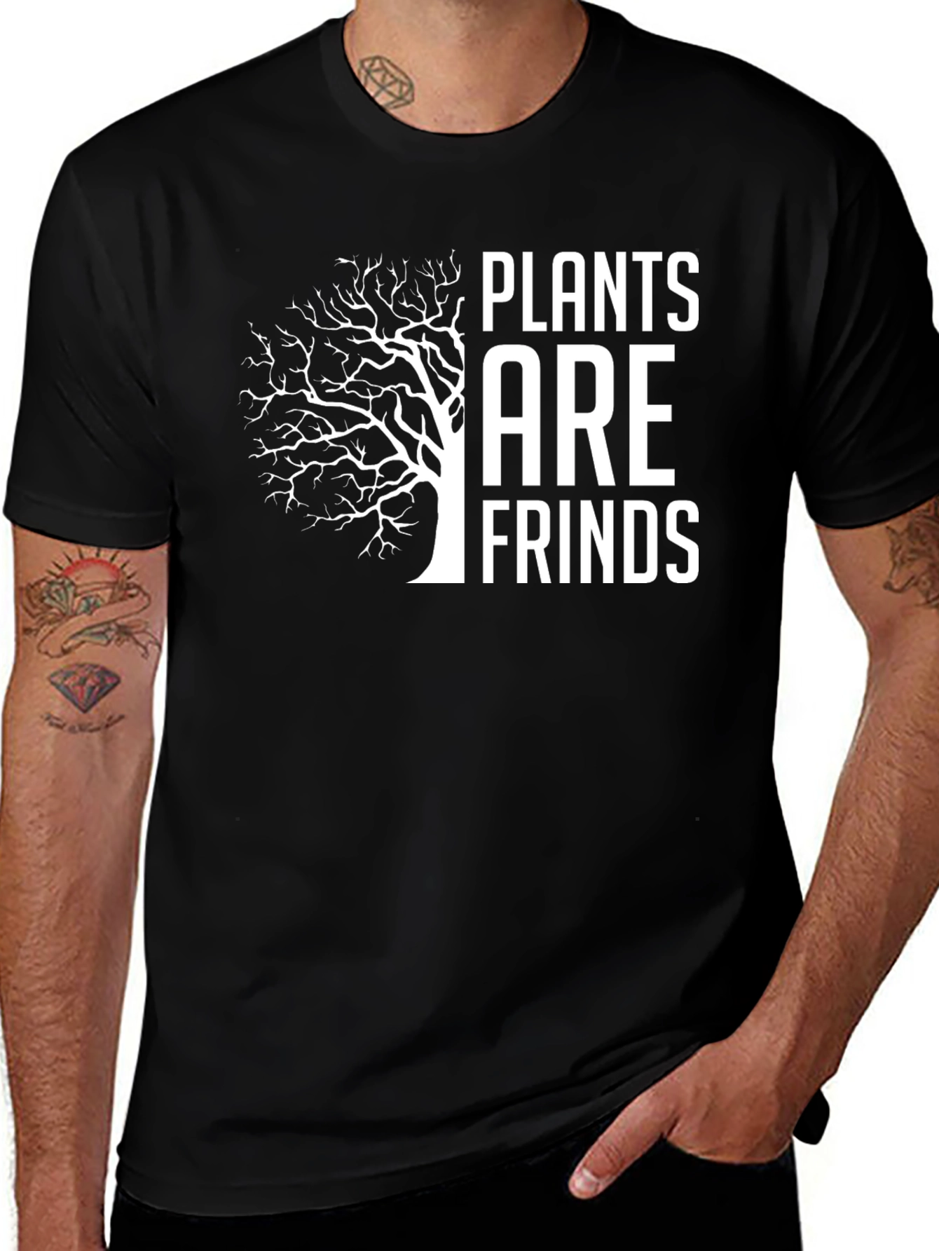 Variant 20 of Plants Are Friends Graphic Tee - Black Cotton Casual