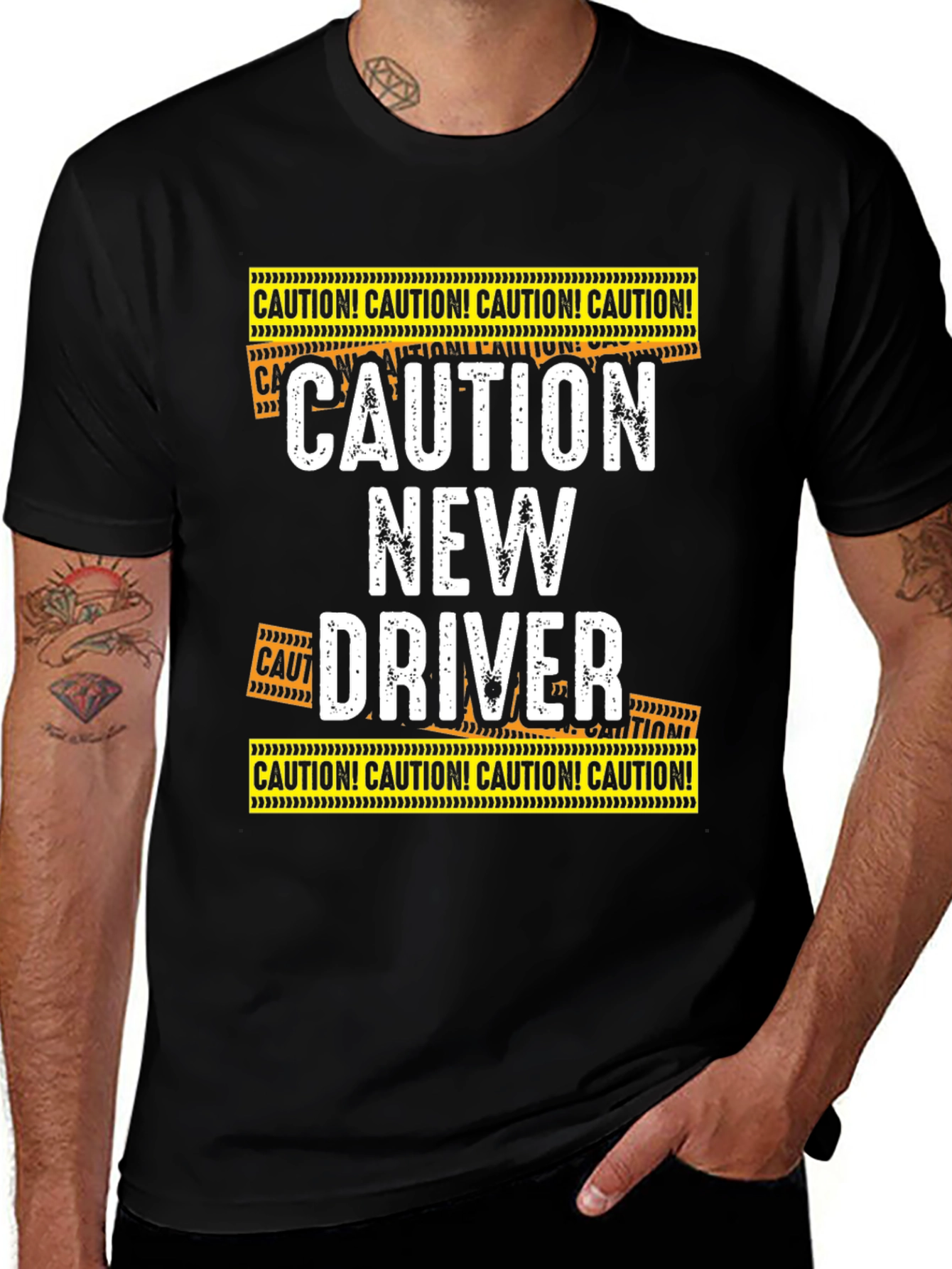 Black Caution New Driver T-Shirt Funny Gift Idea main image