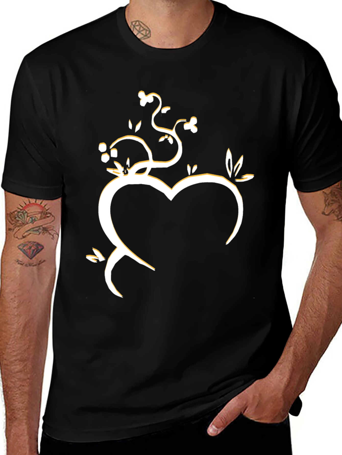 Variant 8 of Floral Heart Graphic Tee - Stylish Black T-Shirt