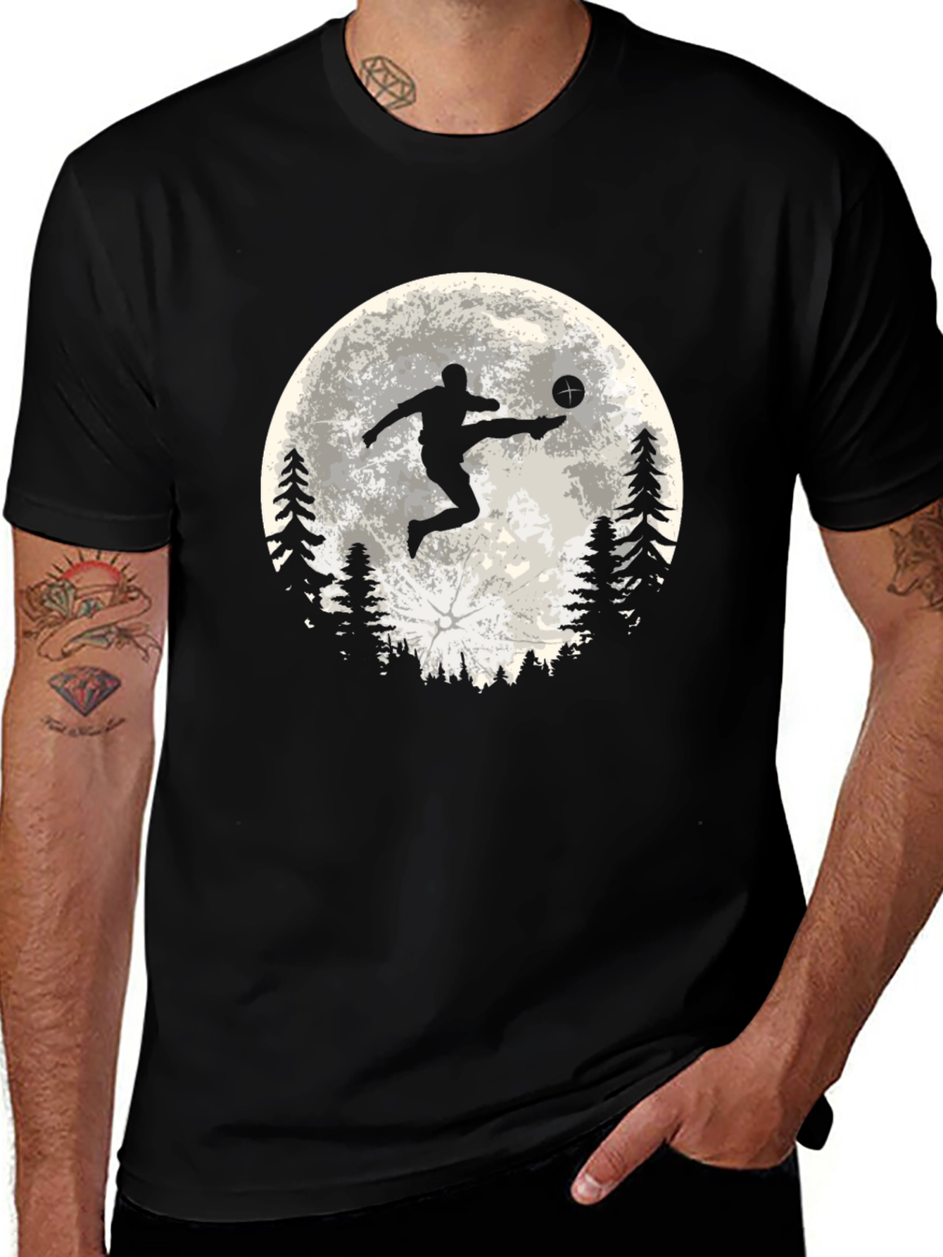 Variant 12 of Soccer Moon Graphic T-Shirt - Sporty Black Tee