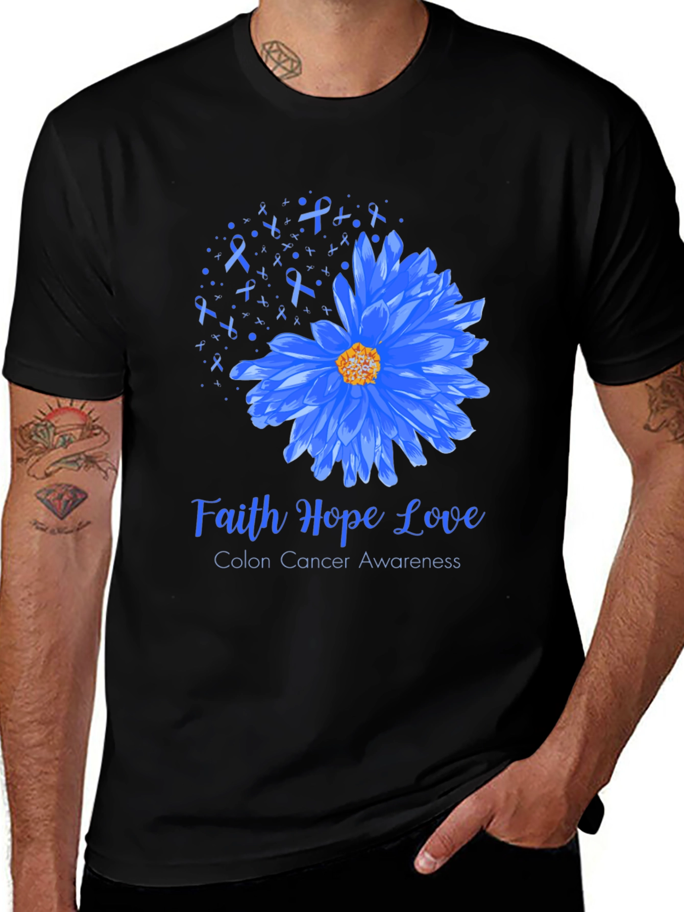 Faith Hope Love Colon Cancer Awareness Graphic Tee