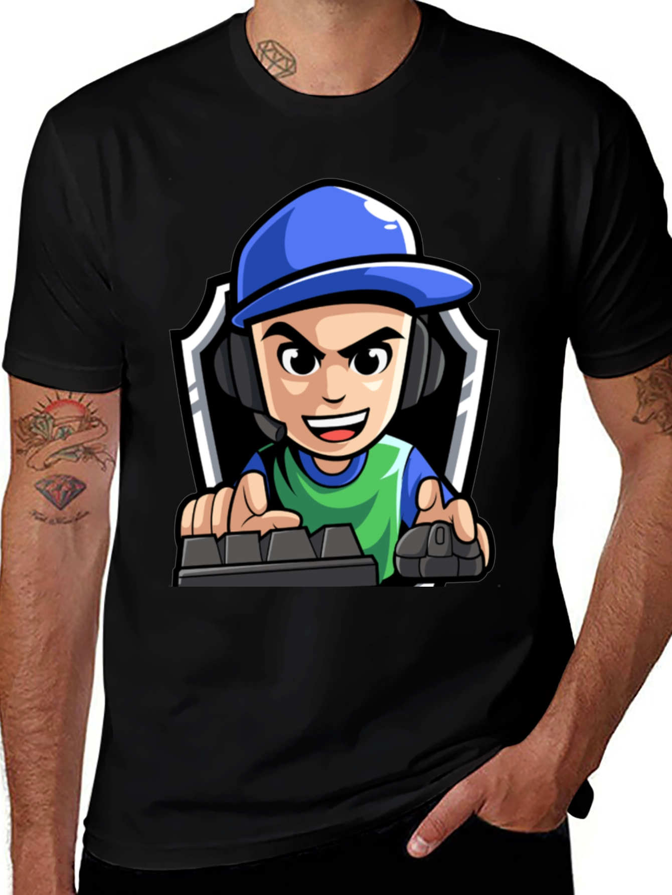 Variant 29 of Gamer Cartoon Graphic Tee - Black Cotton T-Shirt
