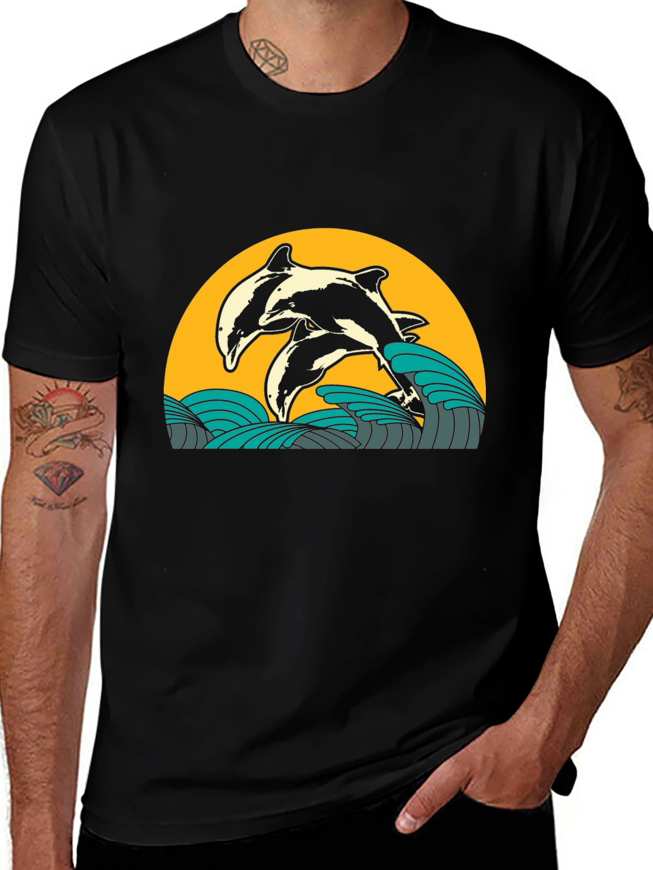 Variant 3 of Dolphin Wave Graphic Tee - Black
