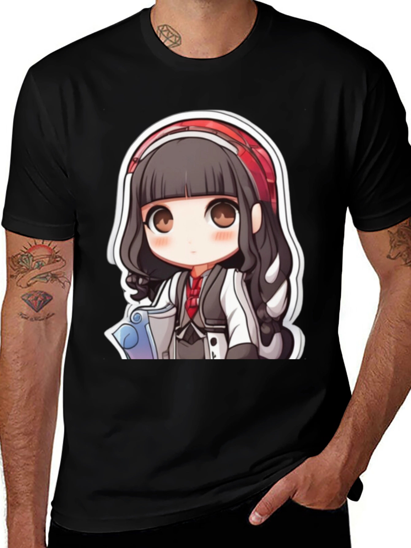 Variant 7 of Anime Girl Graphic Print Black T-Shirt