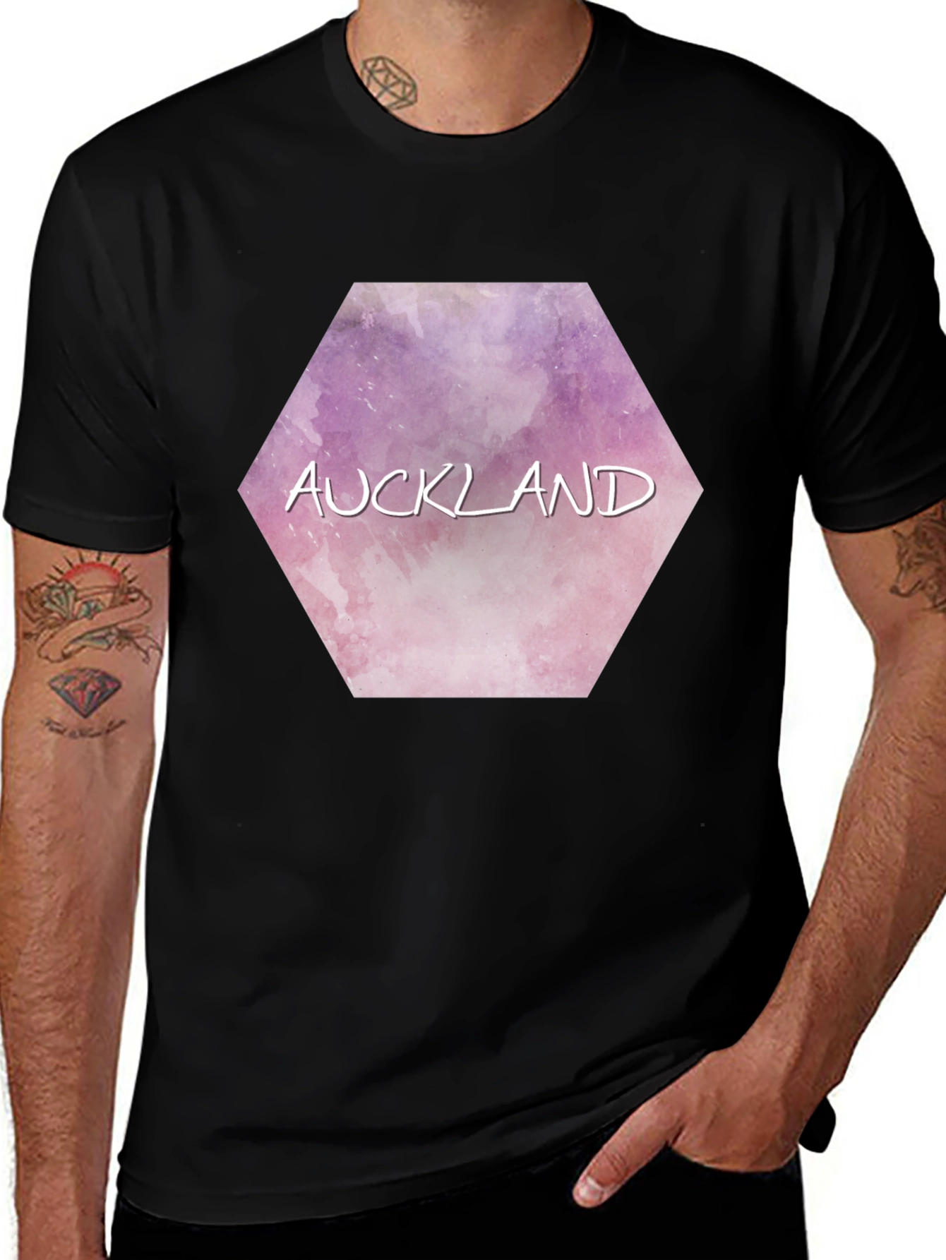 Variant 20 of Auckland Hexagon Watercolor Graphic Tee - Black