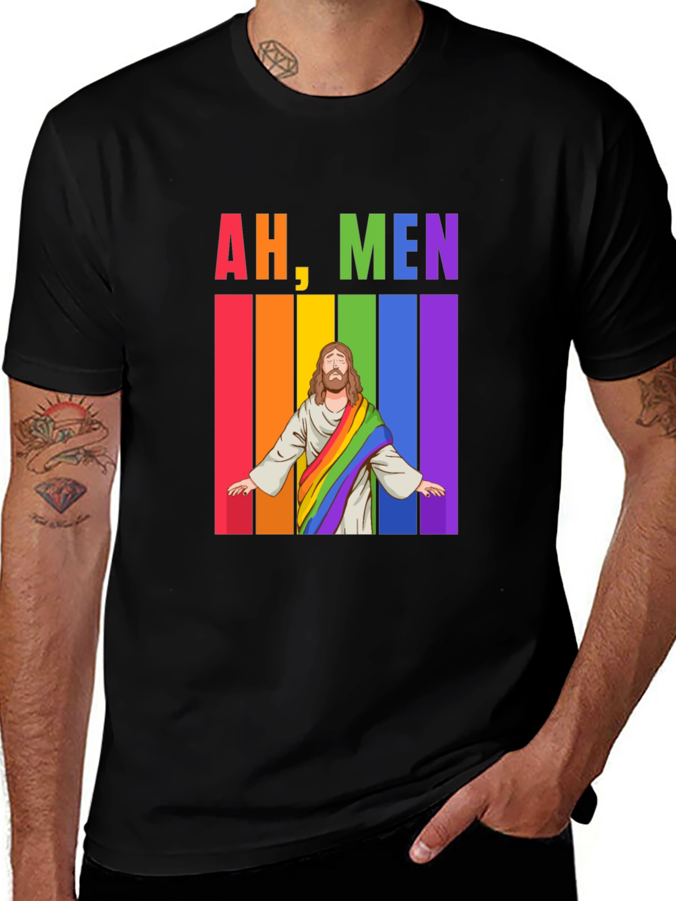 Variant 18 of Ah, Men Rainbow Jesus Graphic Tee
