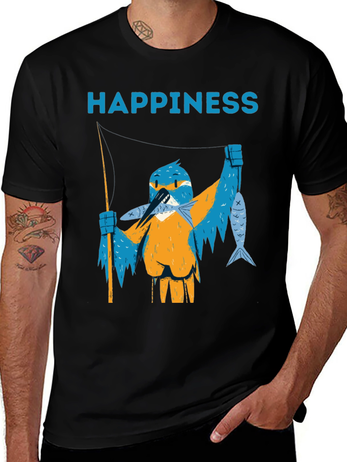 Variant 9 of Happiness Bird Fishing T-Shirt - Graphic Tee