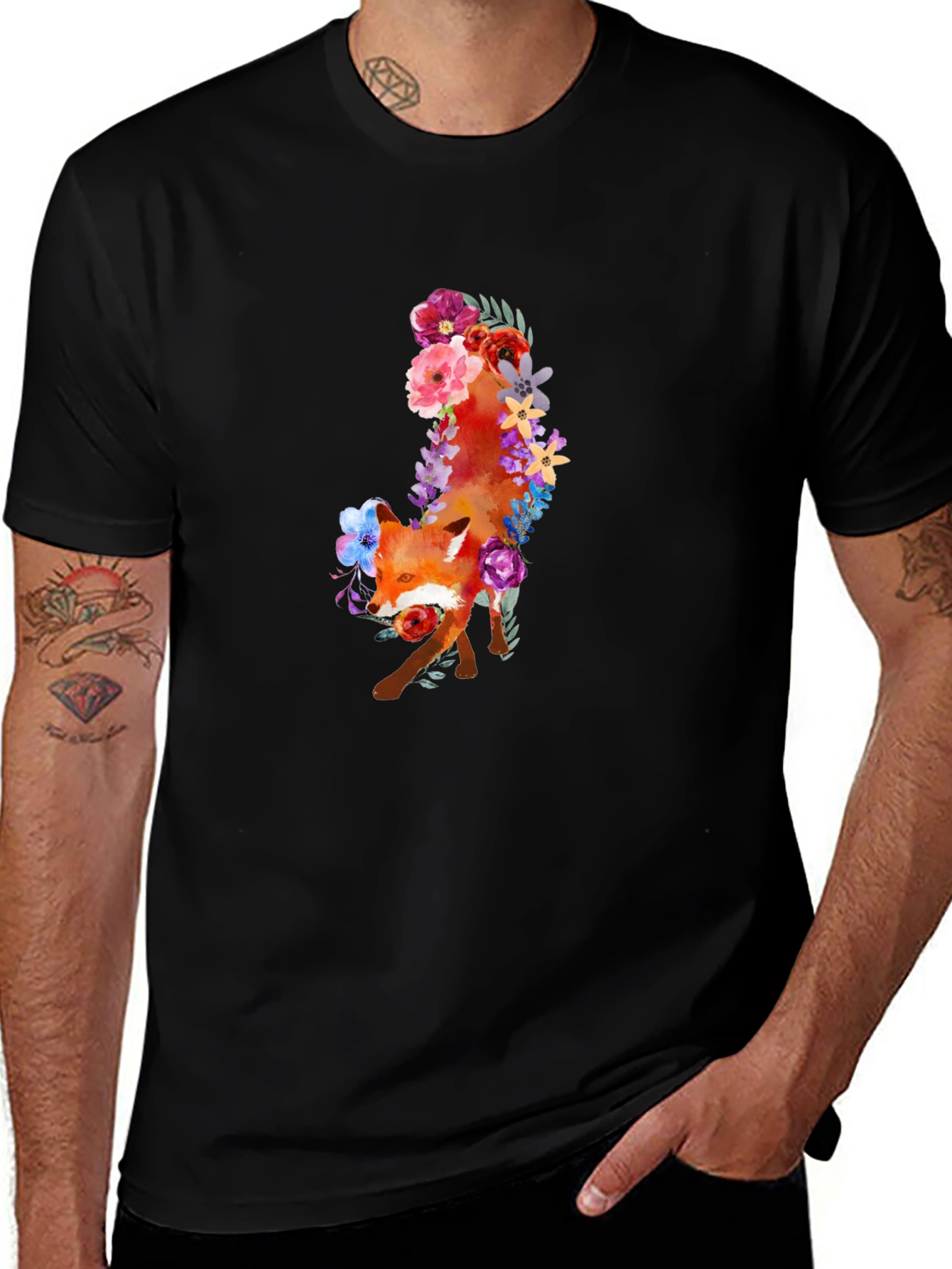 Variant 30 of Floral Fox Graphic T-Shirt - Black