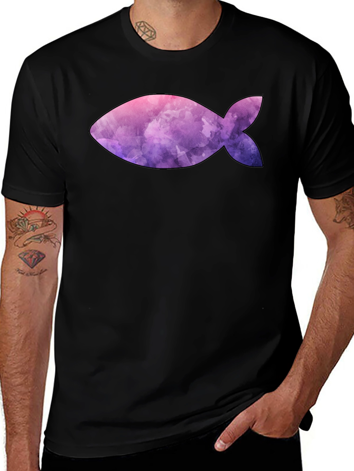 Variant 5 of Fish Graphic Tee - Artistic Print Black Shirt