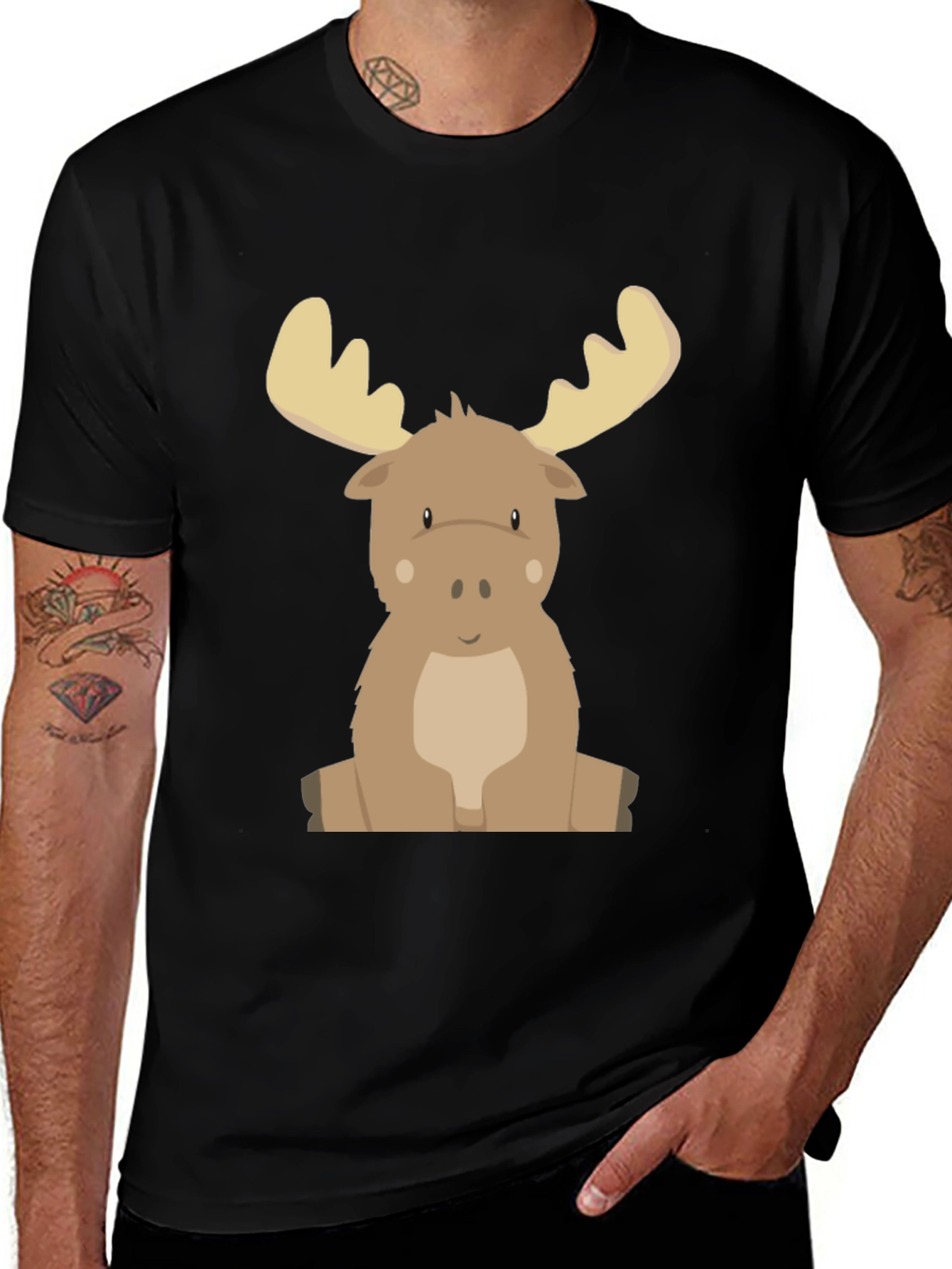 Variant 26 of Cute Cartoon Moose Graphic Tee - Black
