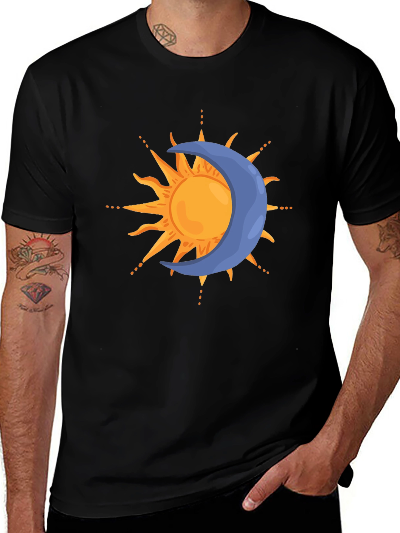 Variant 8 of Celestial Sun & Moon Graphic Tee - Black