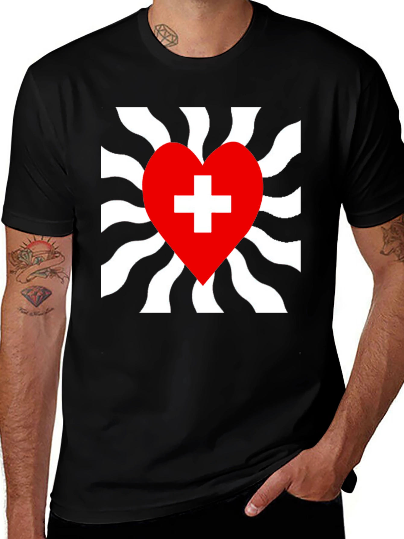Variant 11 of Heart Plus Graphic Tee - Stylish Black T-Shirt