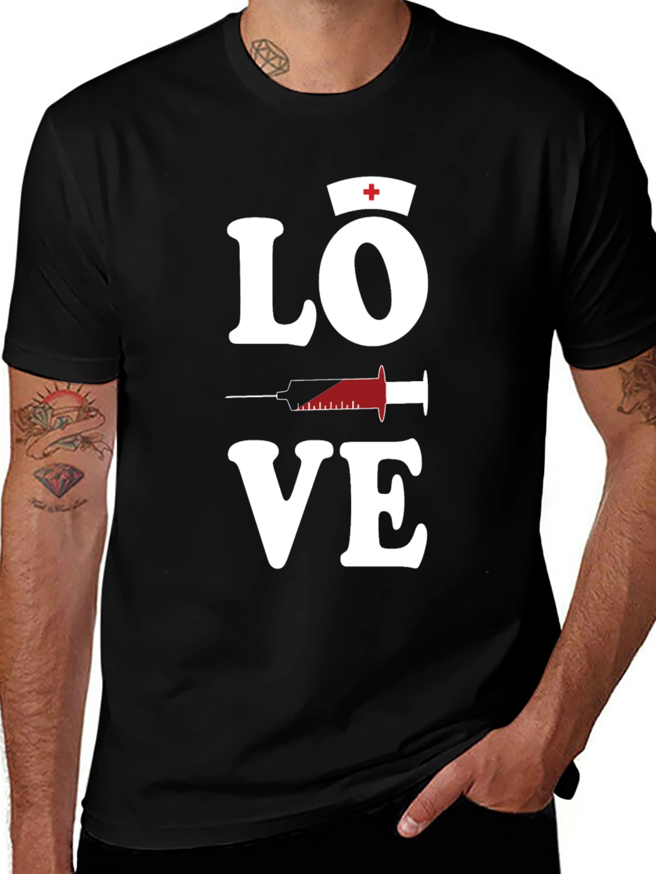 Variant 24 of Love Nurse T-Shirt Black Cotton Blend Men's Graphic Tee