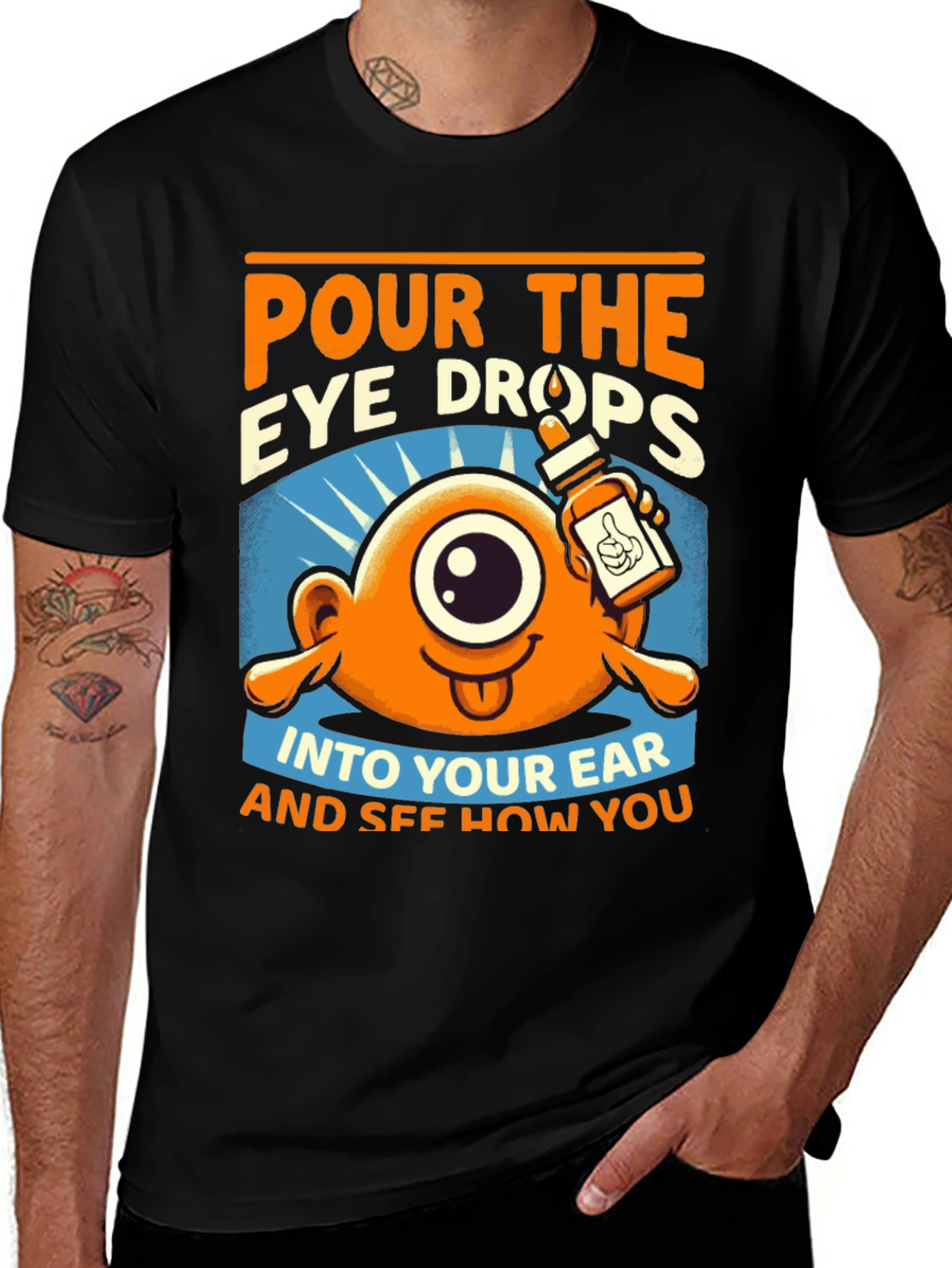 Black Pour the Eye Drops T-Shirt: Humorous Cartoon Tee main image