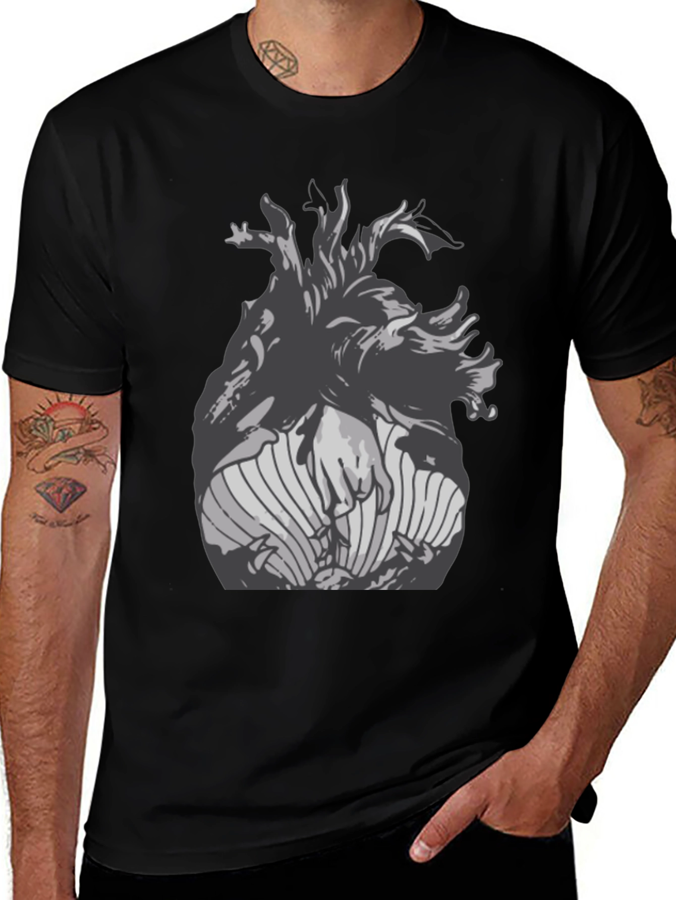 Variant 26 of Anatomical Heart Graphic Tee - Black Cotton Shirt