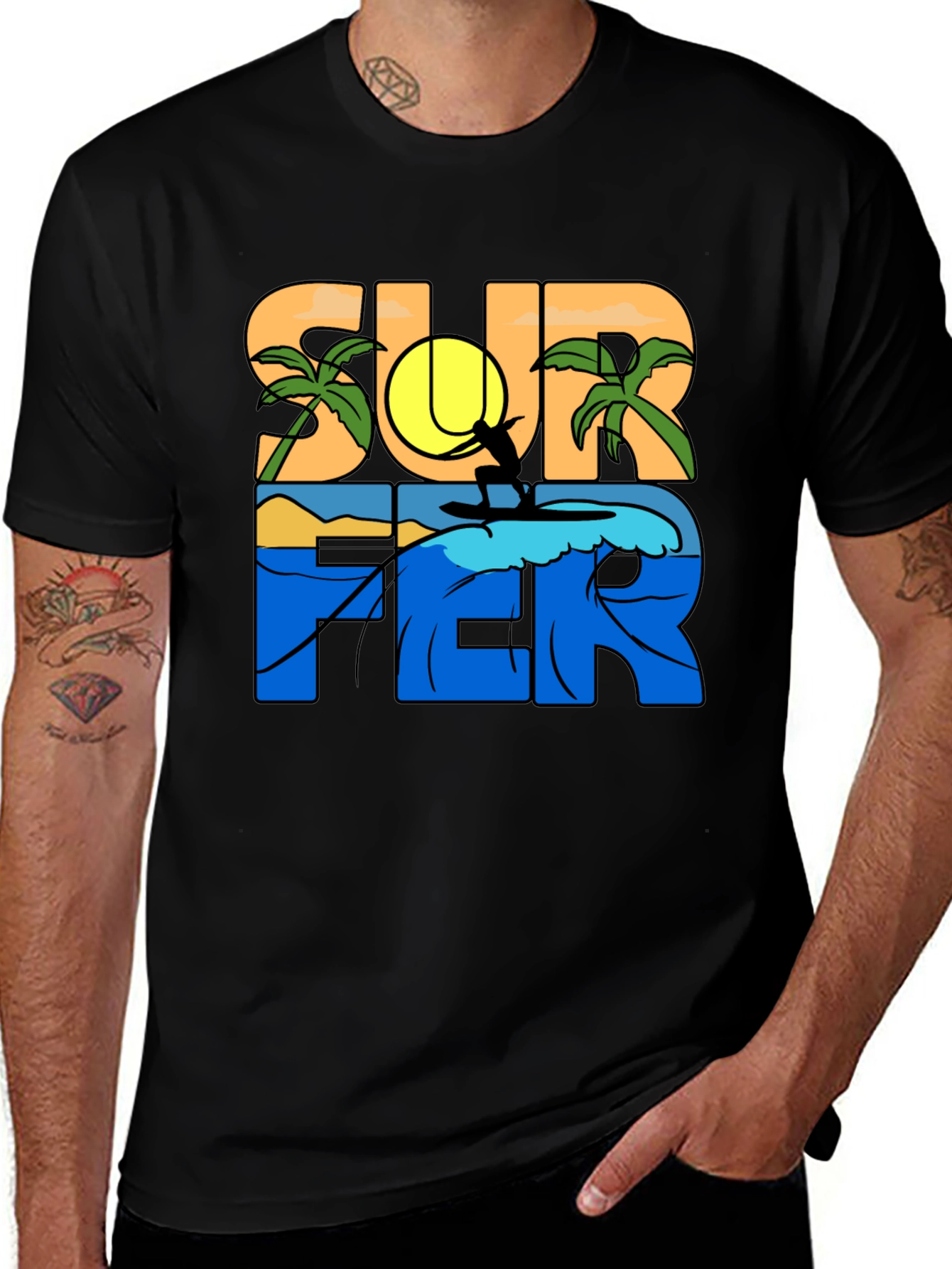 Variant 4 of Surfer Graphic T-Shirt - Tropical Beach Vibe