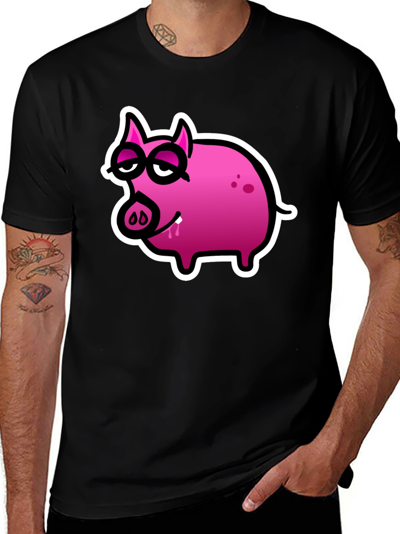 Variant 30 of Funny Pig Graphic Black T-Shirt