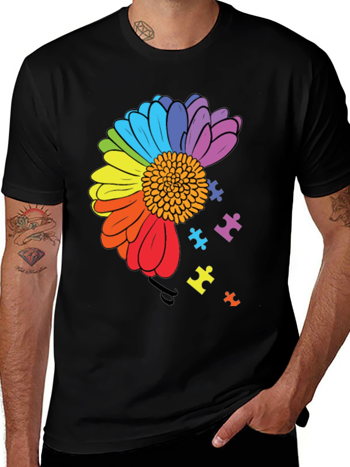 Variant 11 of Autism Awareness Rainbow Flower T-Shirt