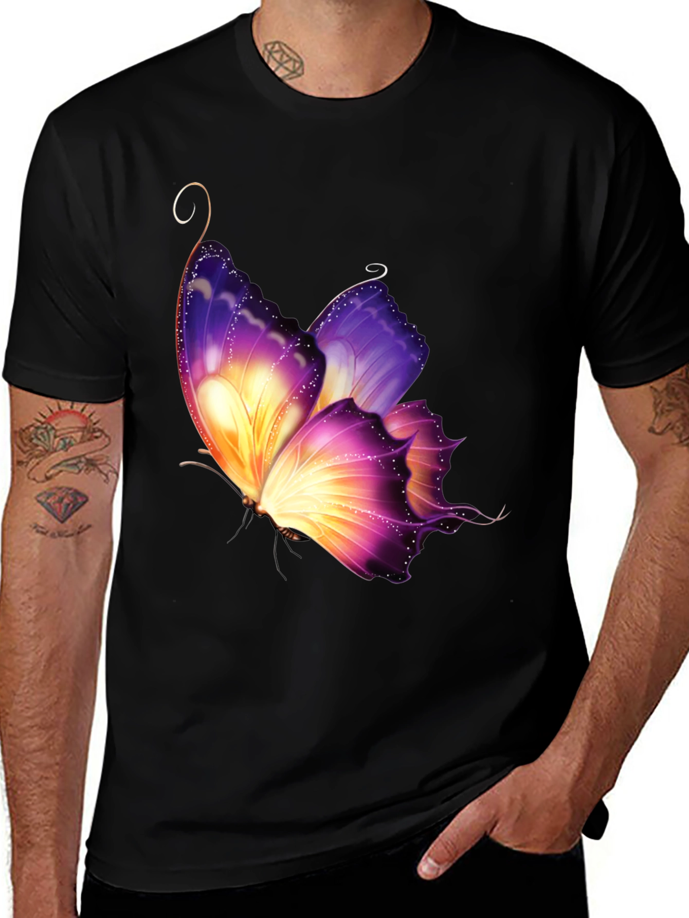 Variant 19 of Butterfly Graphic Tee - Stylish Men's Black T-Shirt