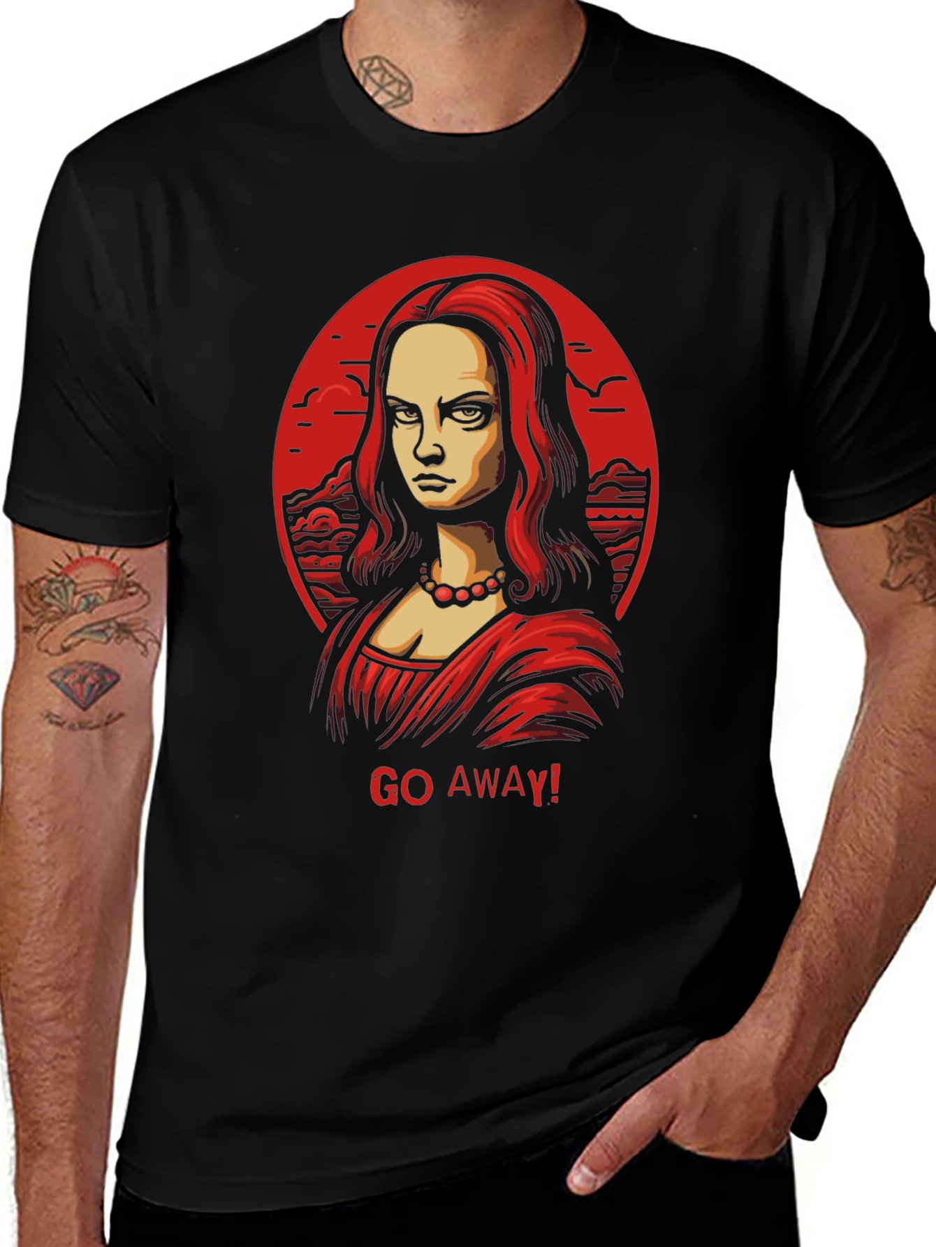 Variant 17 of Mona Lisa "Go Away!" Graphic Black Tee