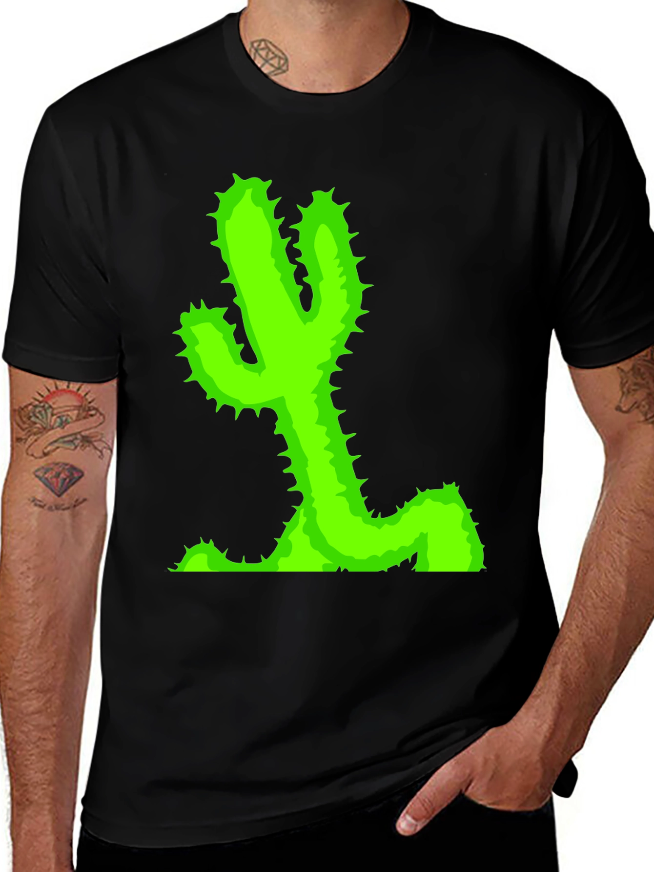 Variant 6 of Cactus Graphic T-Shirt - Black Casual Tee