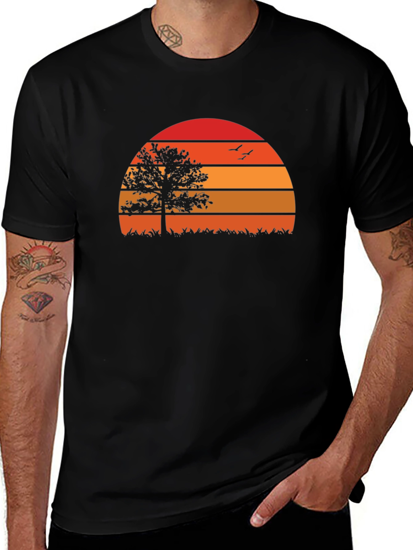 Variant 22 of Sunset Tree Graphic Tee - Nature Inspired Black T-Shirt