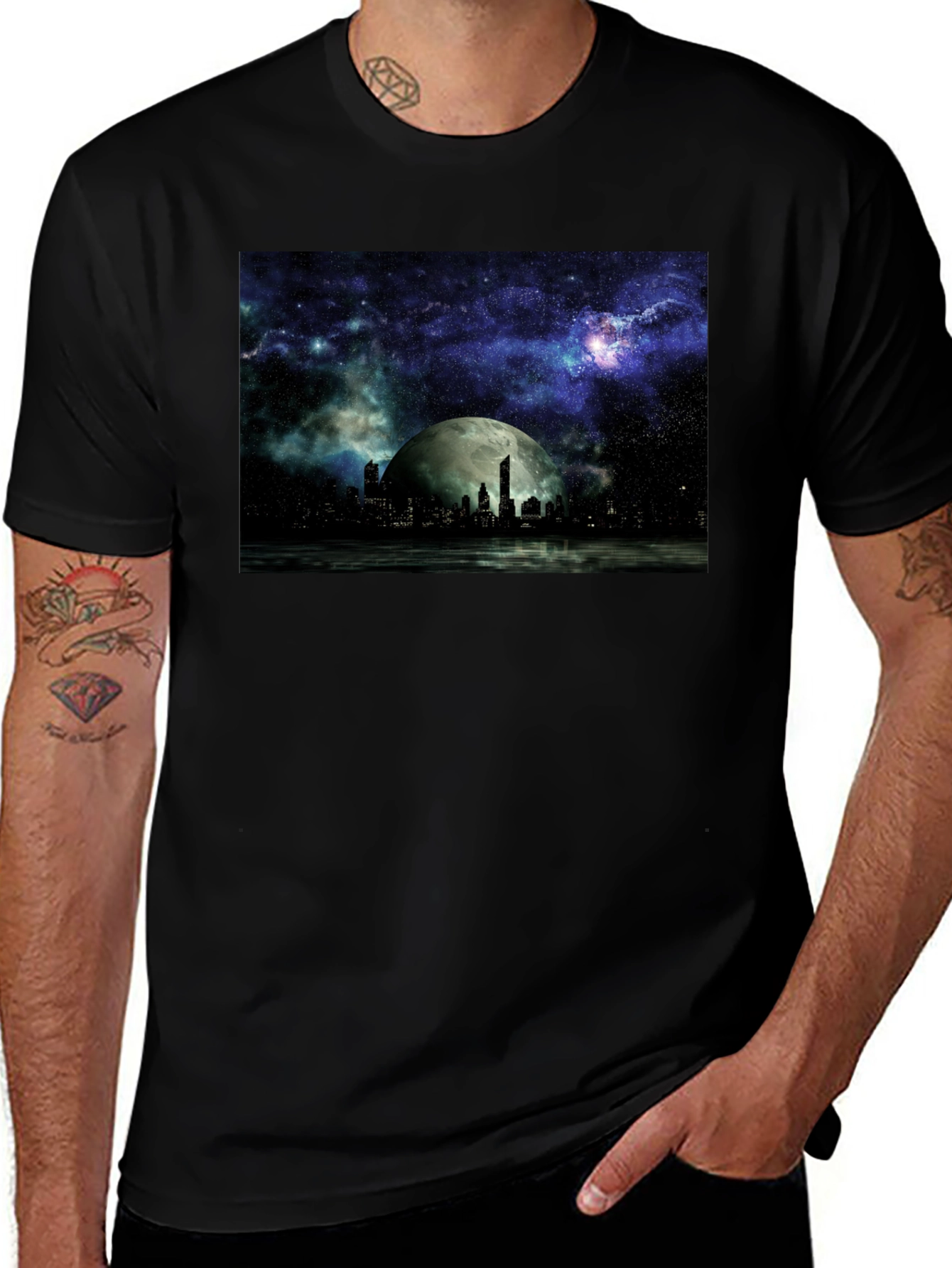 Variant 7 of Cosmic Cityscape Graphic T-Shirt - Black