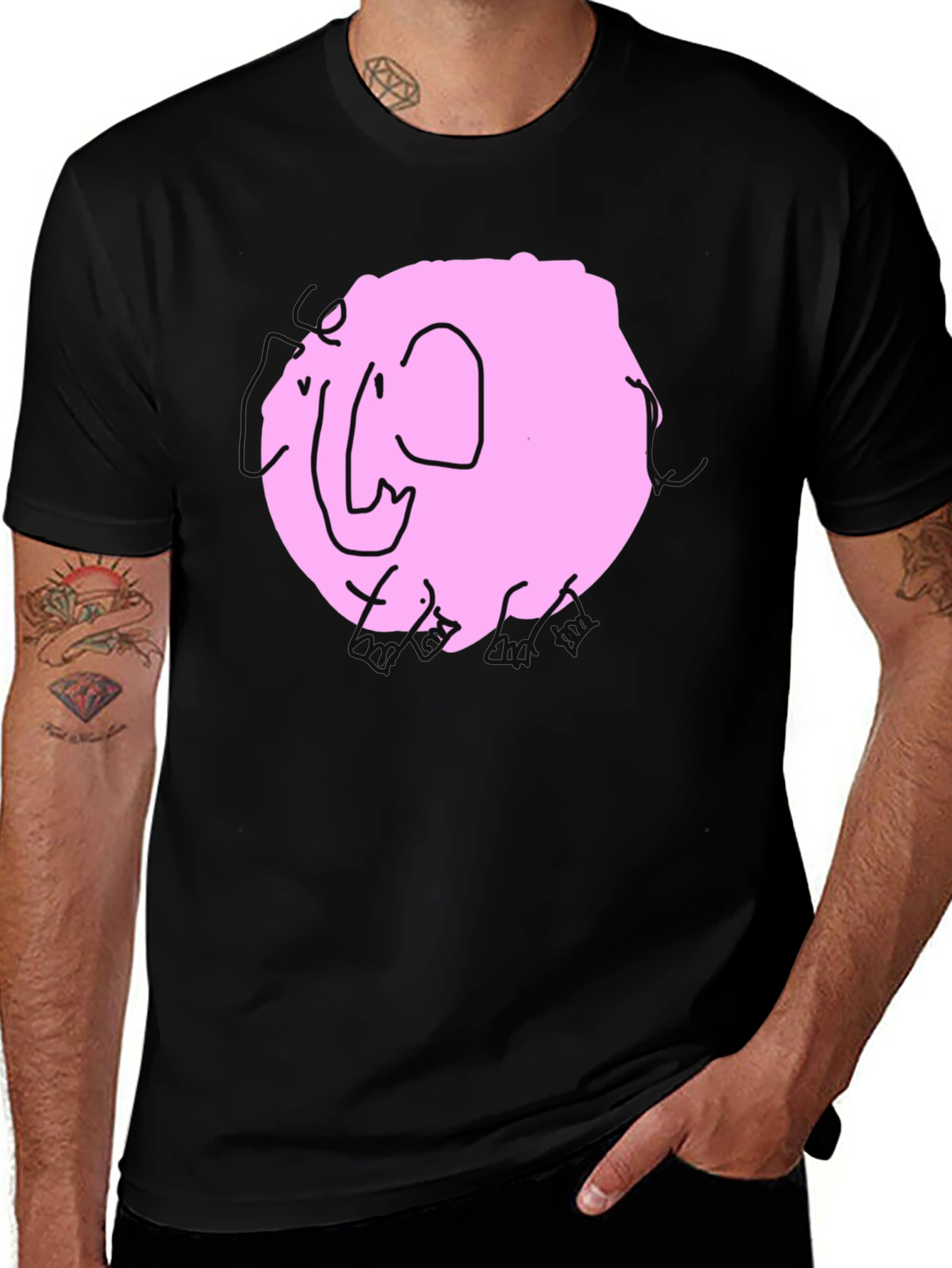Variant 28 of Pink Elephant Graphic Tee - Black Cotton Casual Shirt