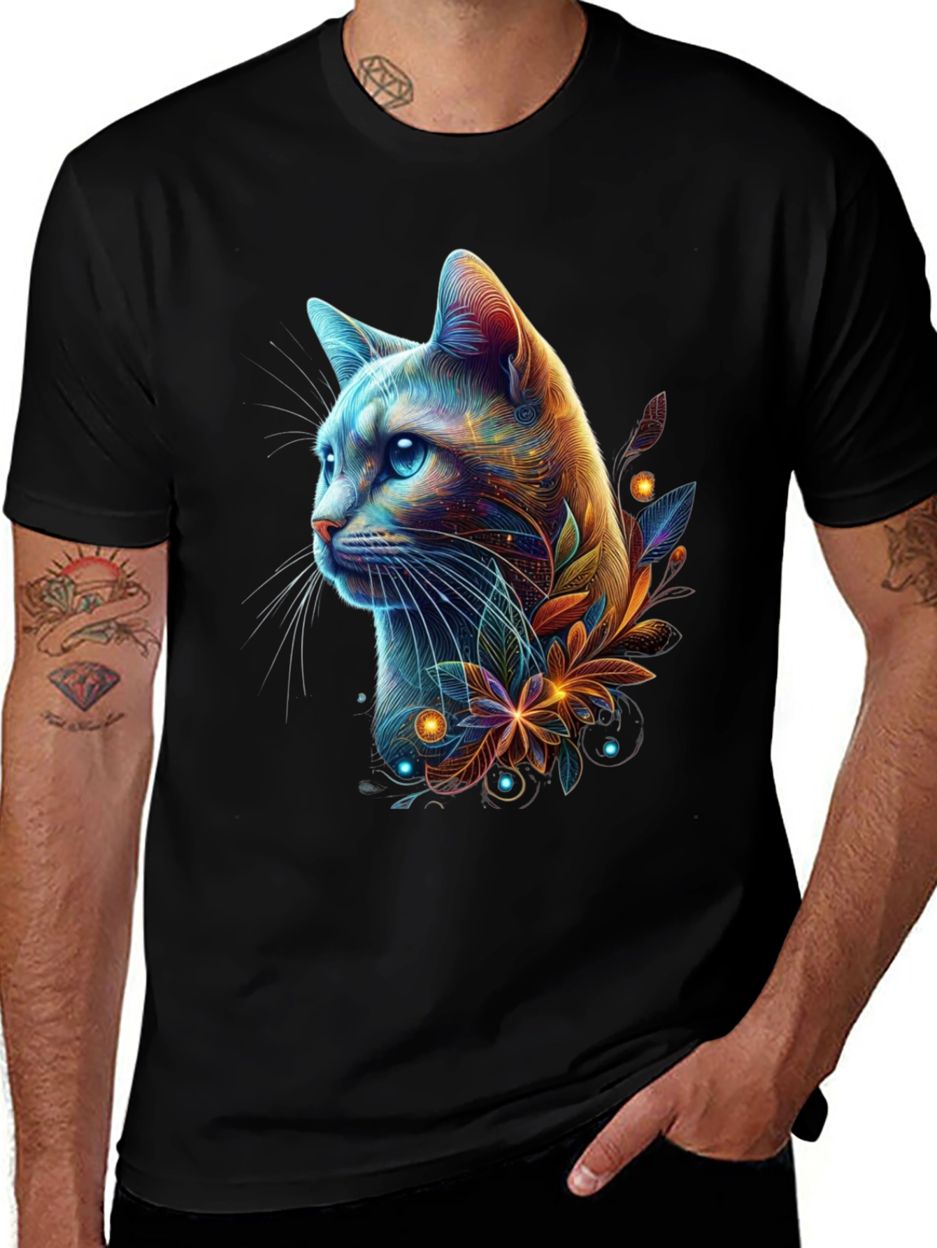 Variant 9 of Neon Cat Graphic Tee - Men's Black T-Shirt