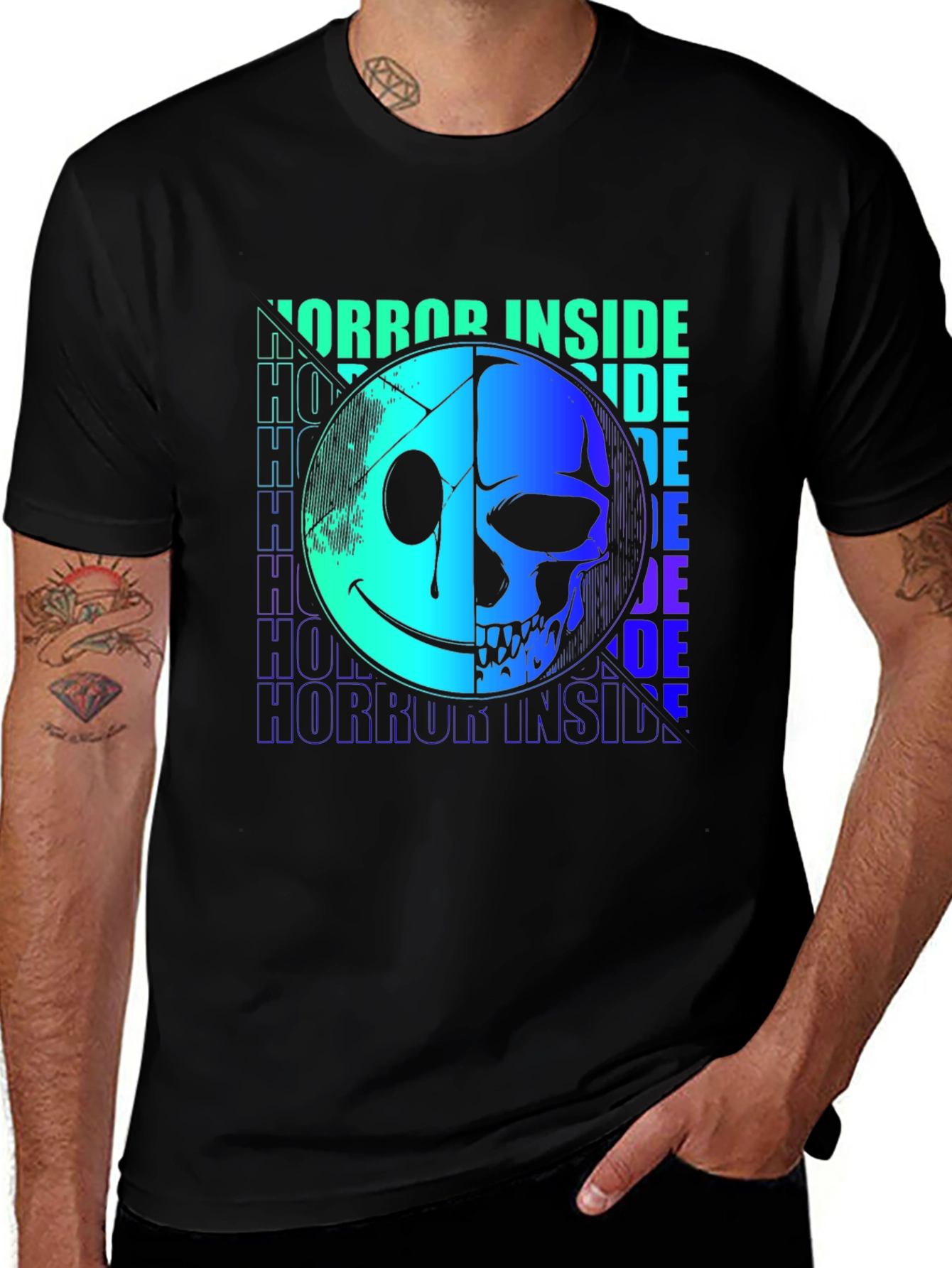 Variant 23 of Horror Inside T-Shirt - Half Smiley, Half Skull Graphic Tee
