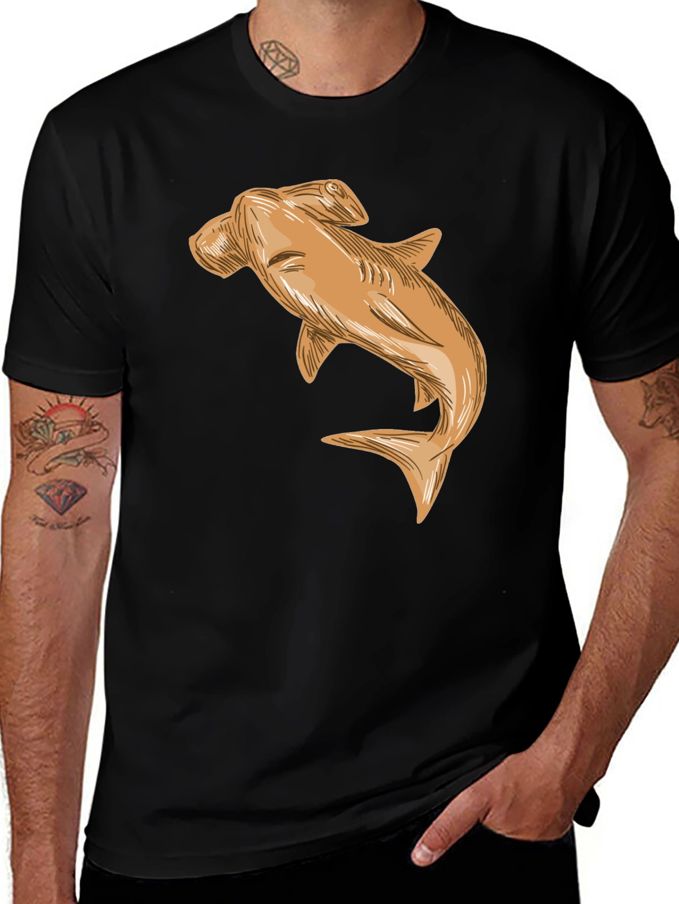 Hammerhead Shark Graphic Tee - Black Casual Cotton