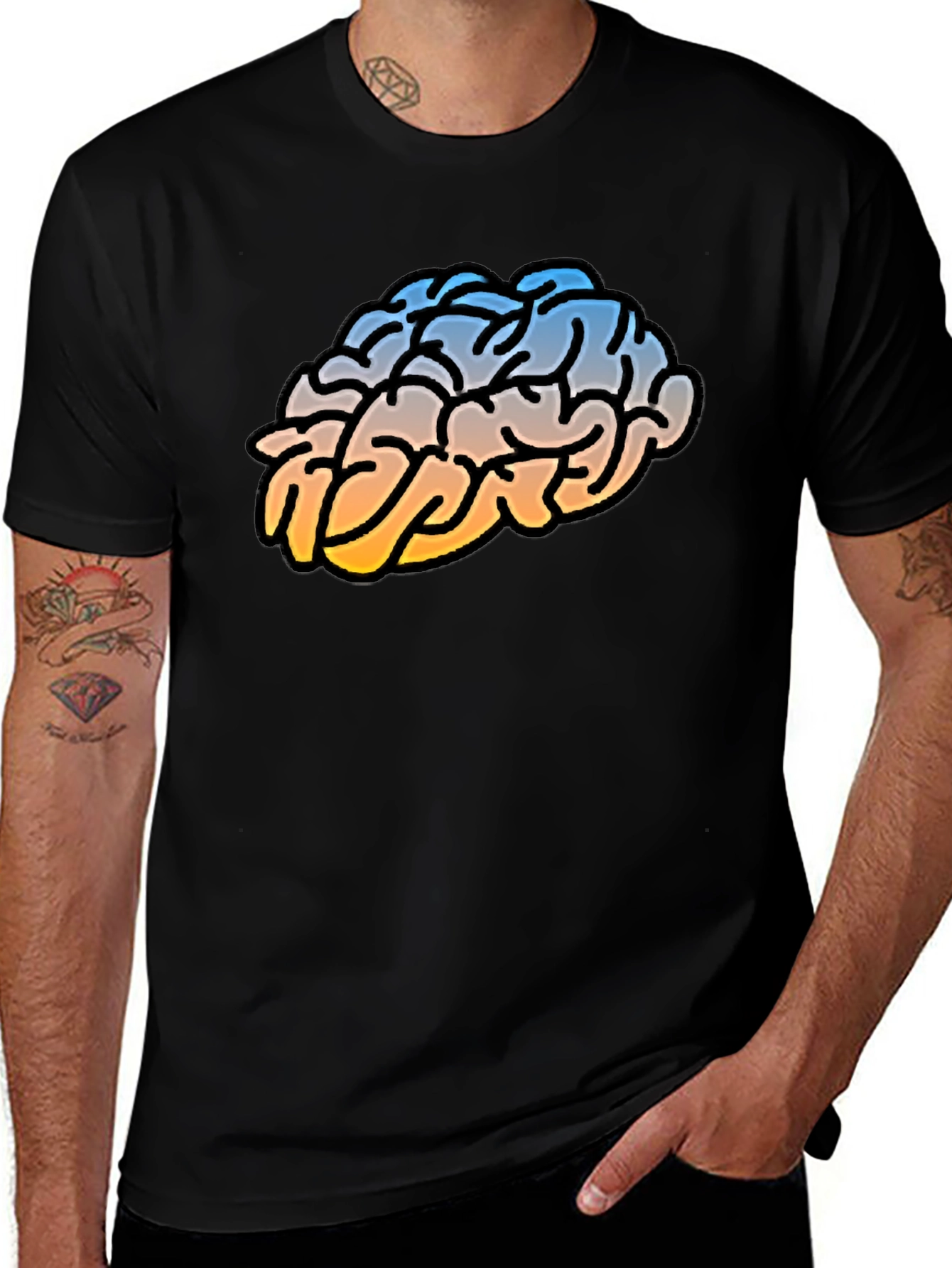 Variant 20 of Brain Graphic Tee - Black Cotton Casual