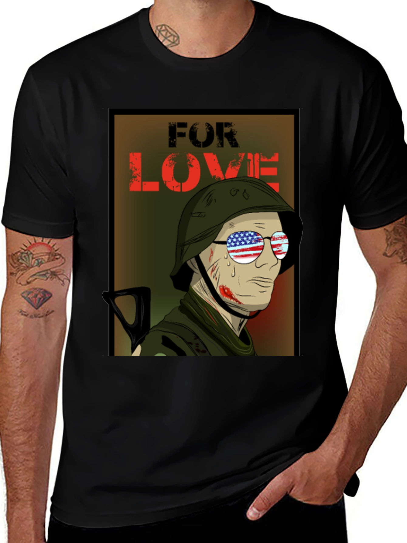 Variant 21 of "For Love" Graphic T-Shirt - Patriotic Soldier Design